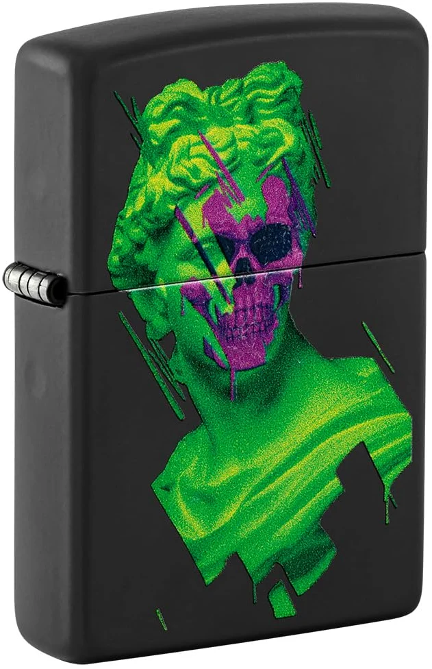 Zippo Briquet Tempête - Skull Hellenism - Noir Mat - Effet Lumière Noire - Rechargeable - Réutilisable - Design Coupe-Vent - Coffret Cadeau - Fabriqué aux États-Unis