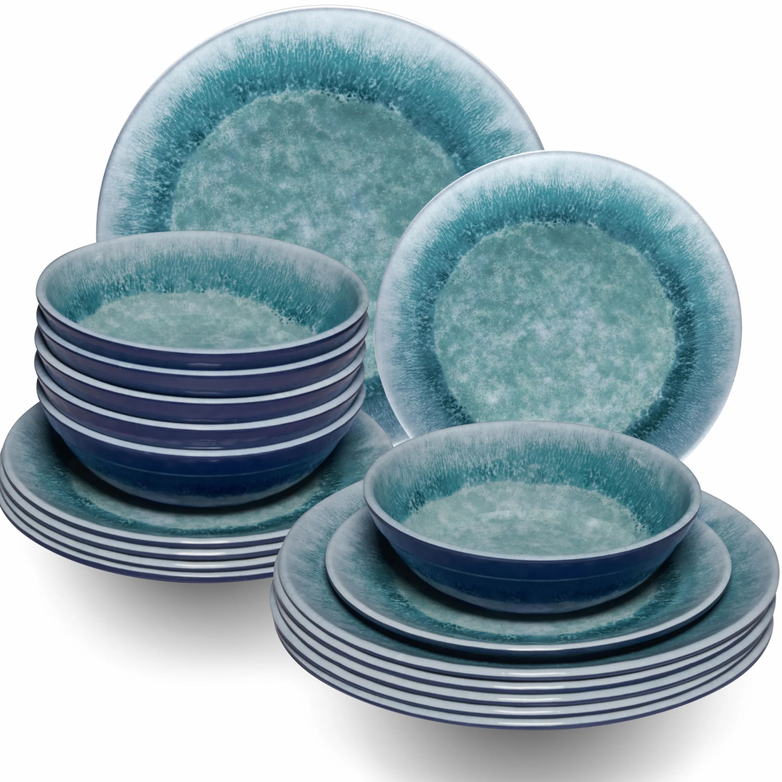 Vaisselle en mélamine pour 6 personnes 18 pièces Bleu argile Pour camping