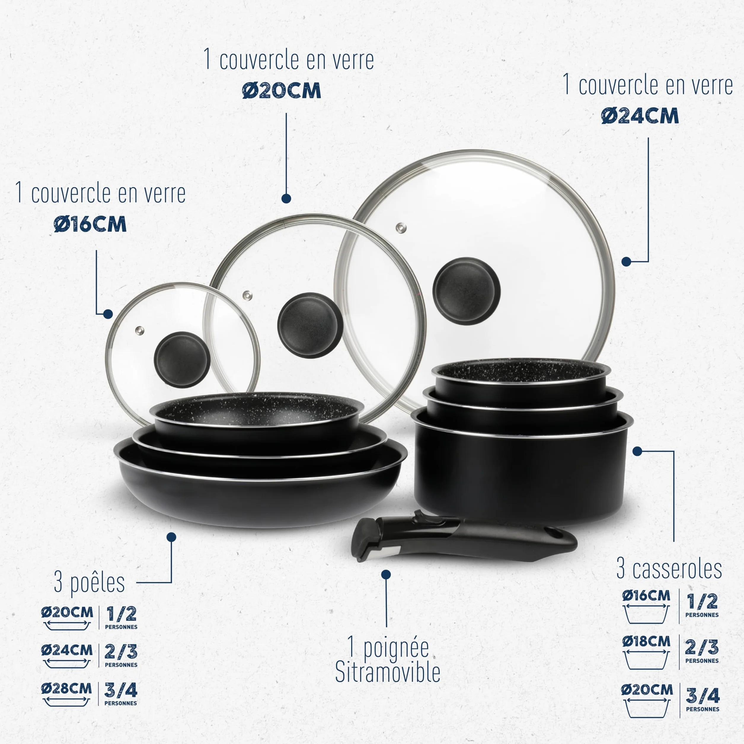 Sitram Batterie de Cuisine Aluminium 10 Pièces Poêles Casseroles Couvercles Induction