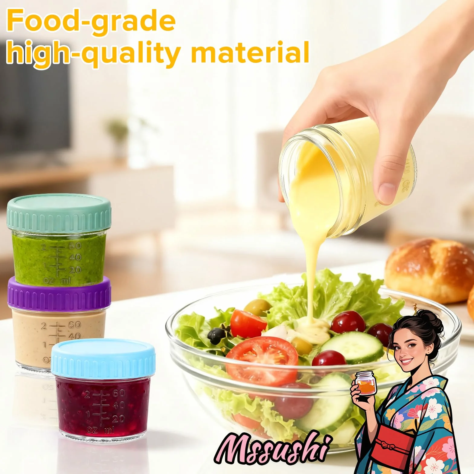 8 Récipients à Vinaigrette en Verre 120ml avec Couvercles Silicone Anti-Fuite, Boîtes Conservation Alimentaire Portable