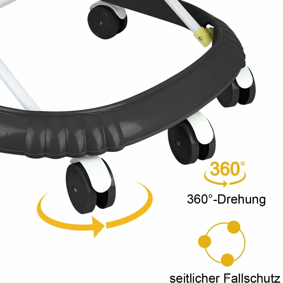 OHMG Trotteur Babywalker 5 en 1 Chariot d'éveil et de marche avec Fonction basculante Transat, Lumière, Musique, Table à manger Pliable