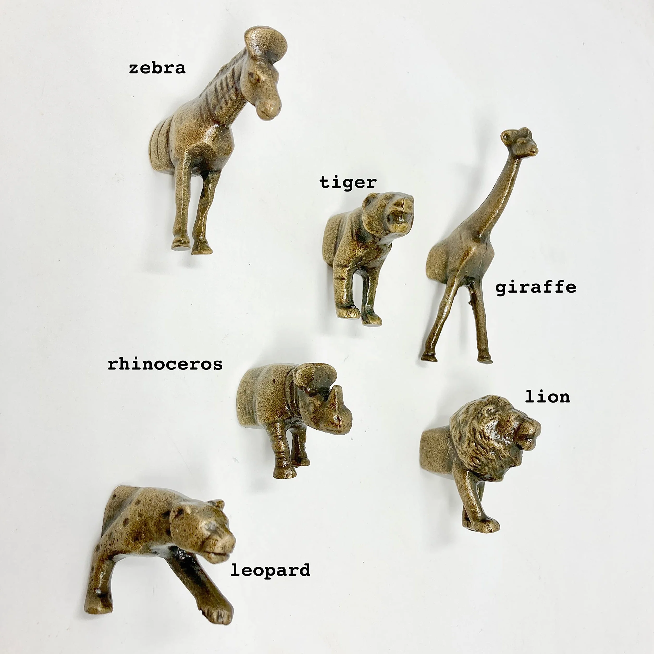 Safari Boutons de tiroir en métal laiton antique motif animal crochet lion