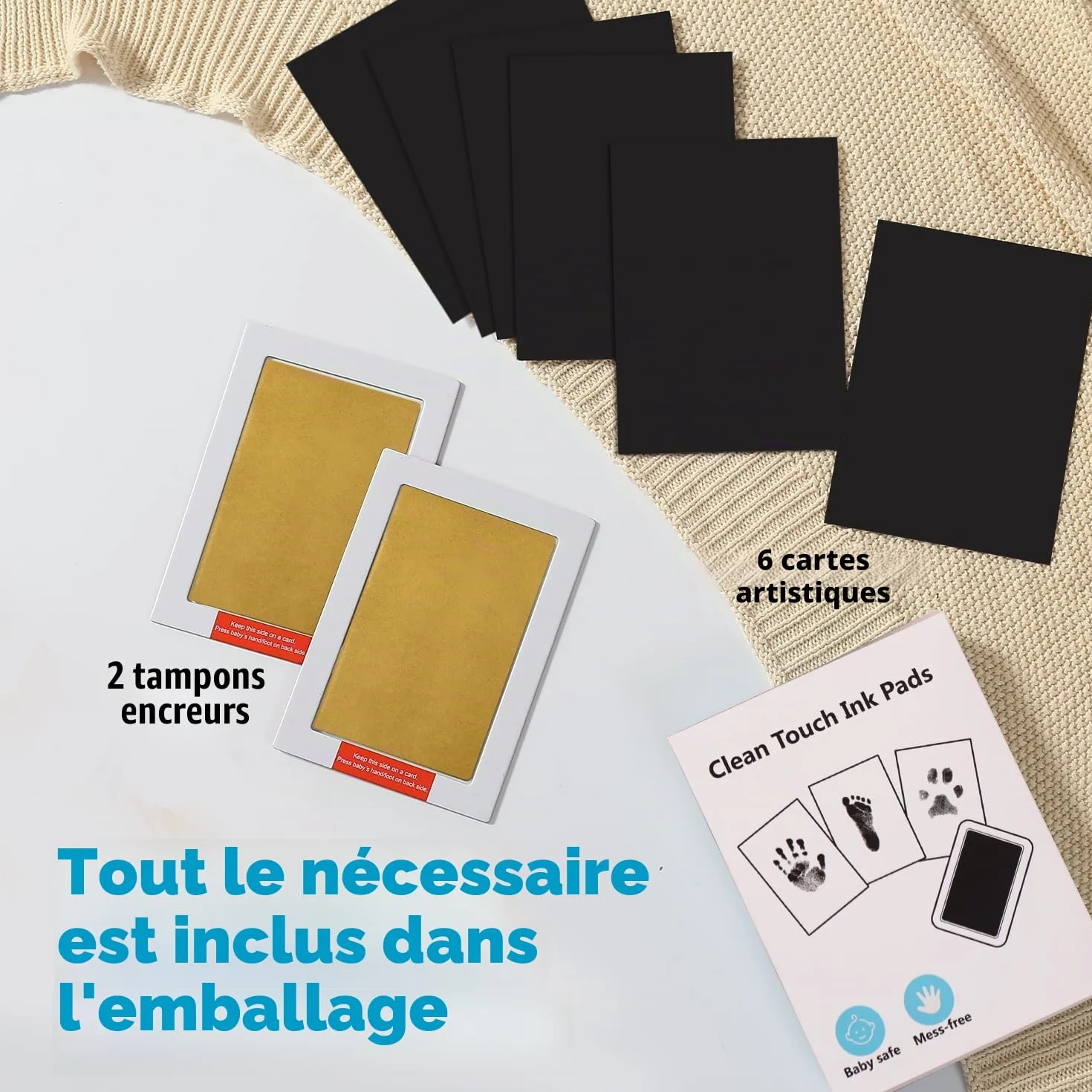 Kit Empreinte Pieds et Mains Bébé XL 2 Pas Clean Touch Tampons Bébé, Encre Nouveau-nés, Pattes Chien Chat