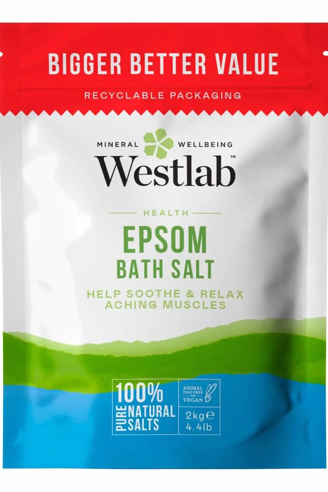 Westlab Sel d'Epsom revigorant 2 kg - Sels minéraux purs naturels pour sommeil et douleurs musculaires