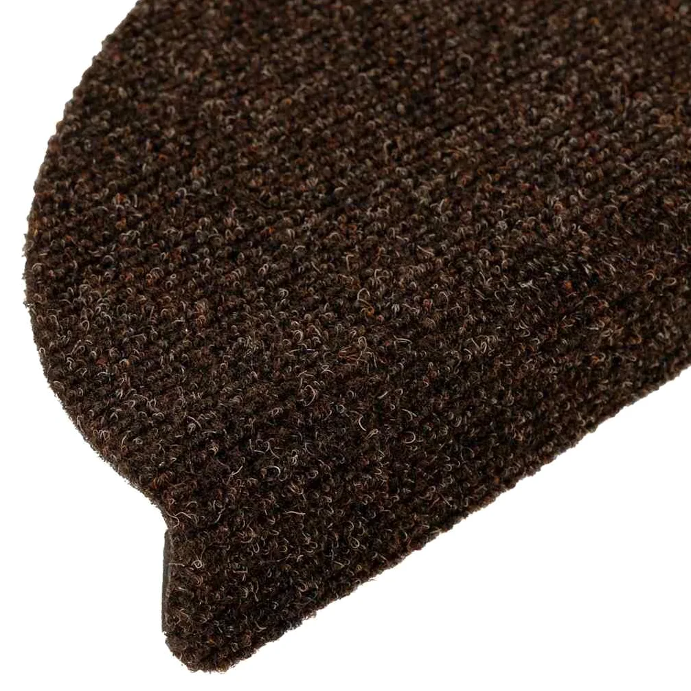 Lot de 5 tapis d'escalier autocollants - 56 x 17 x 3 cm - Marron - Semi-circulaire - Avec design antidérapant - Pour escaliers en bois et intérieur - Isolation acoustique et sécurité