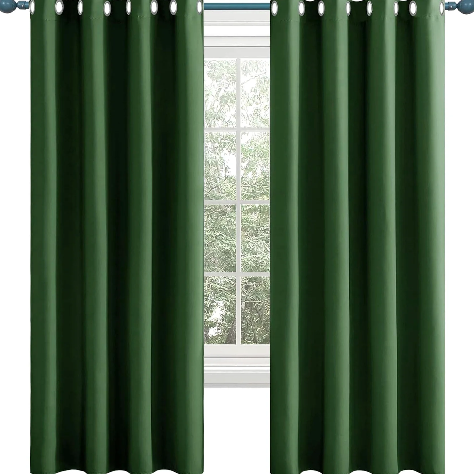 Rideau Occultant à Oeillets 105 x 130 cm Thermique Isolant Anti Froid Chaleur Rideau Occultant de Cuisine Lot de 2 pour Chambre Fenêtre Salon, Vert Foncé