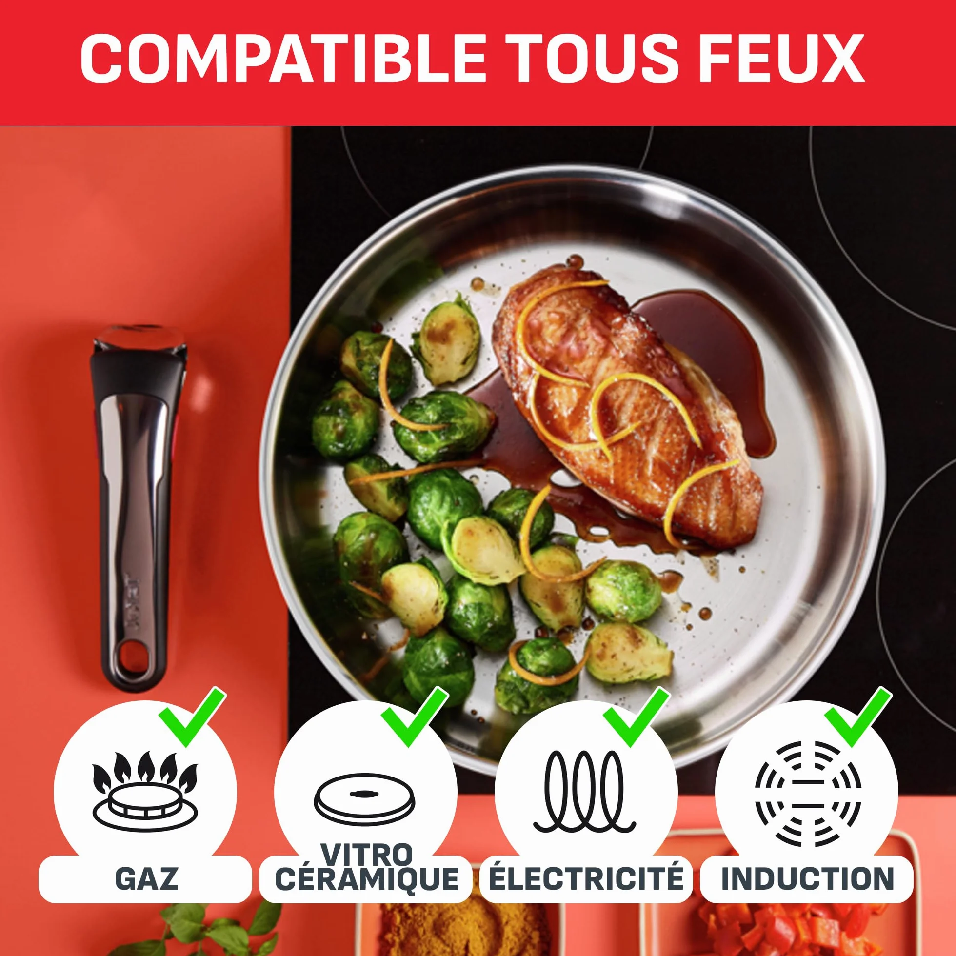 Tefal Ingenio Lot de 4 casseroles 16/18/20 cm Induction Acier inoxydable Empilable L898S334