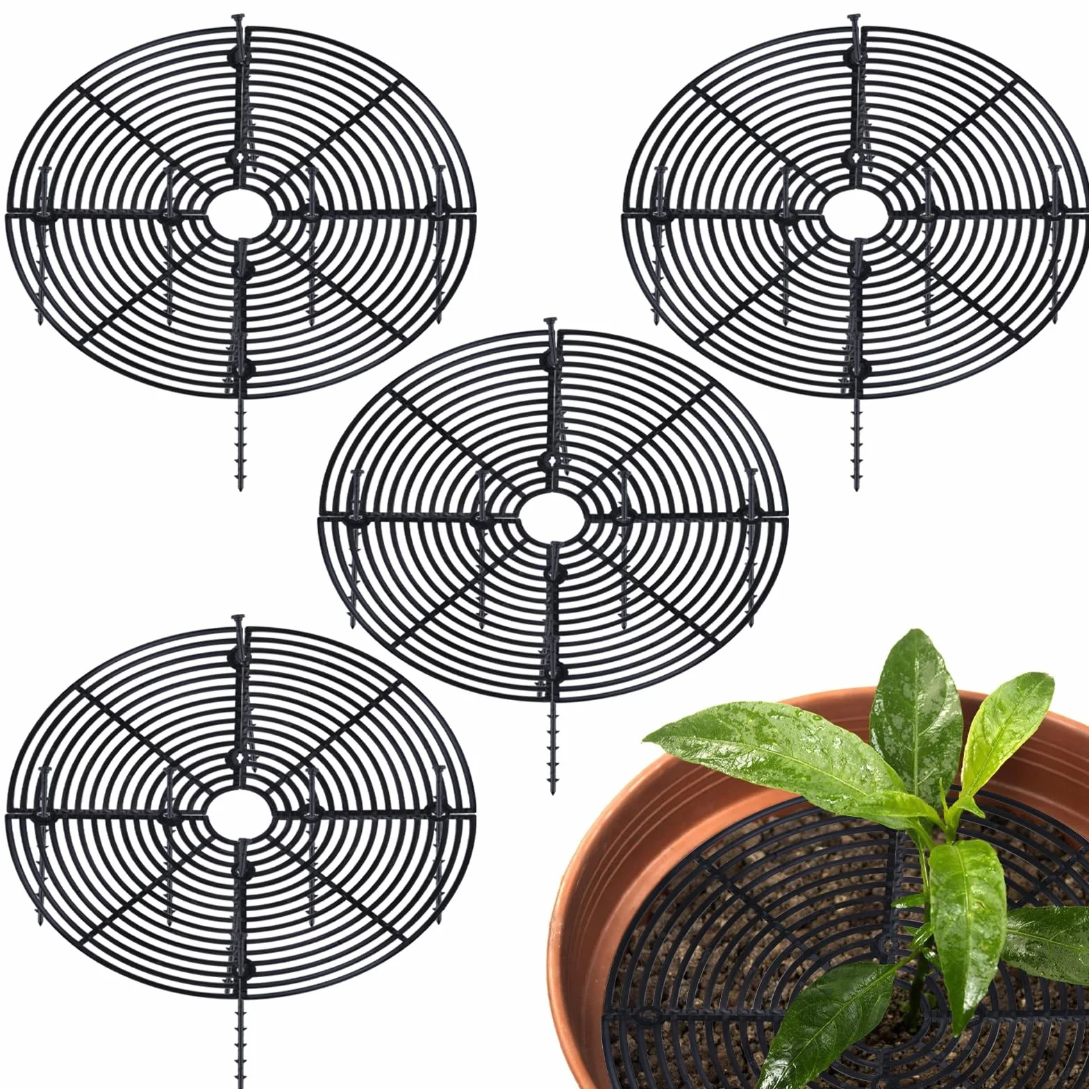 SUNOYA Grilles de Pots de Plantes 30cm Couvercle de Pot de Fleurs Protection Plantes Noir