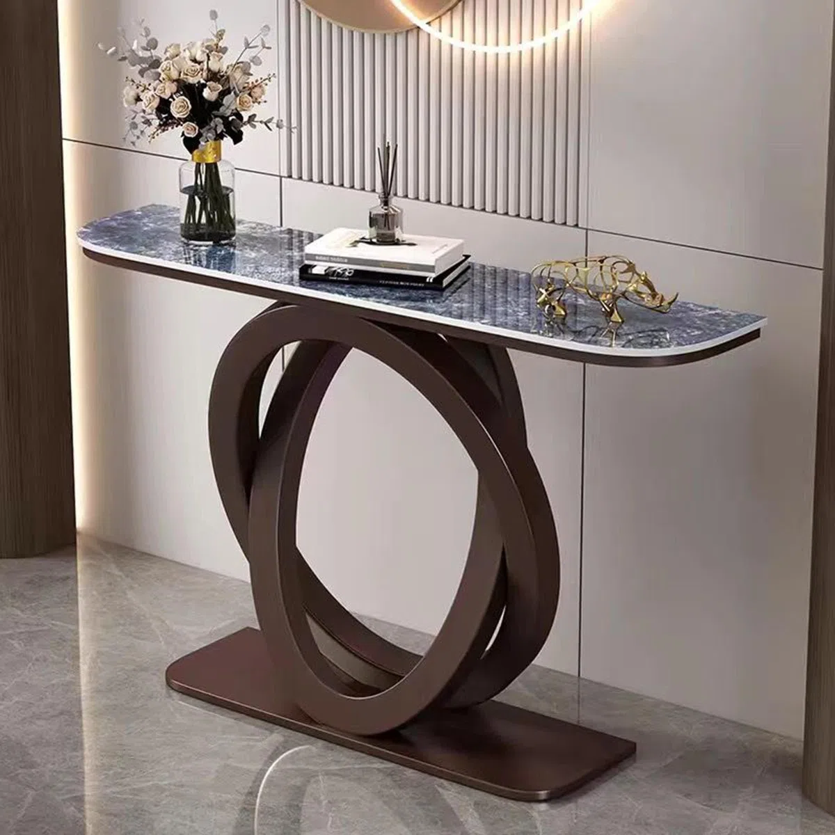 Console moderne d’entrée avec éclairage LED capteur, plateau pierre frittée