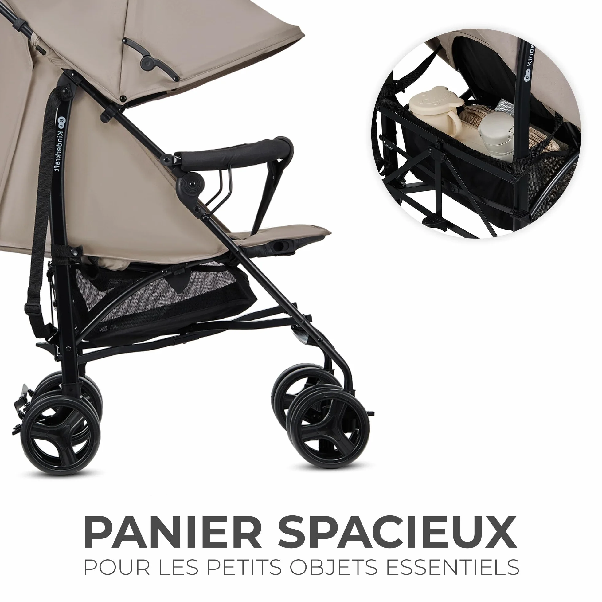 Kinderkraft TIK Poussette Légère 6,5 kg Poussette De Voyage Dossier Réglable 17kg Beige