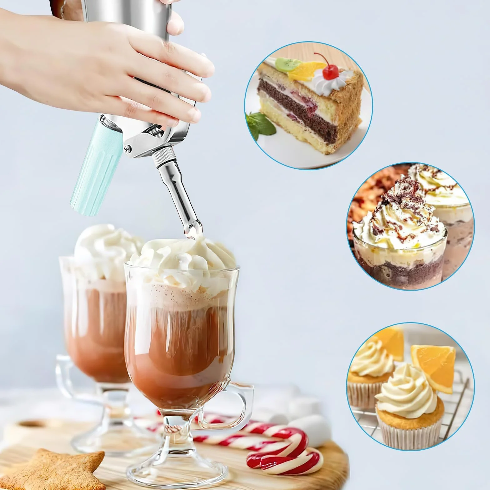 Siphon à Chantilly en Aluminium 500 ML, Distributeur de Crème Fouettée avec 3 Douilles INOX