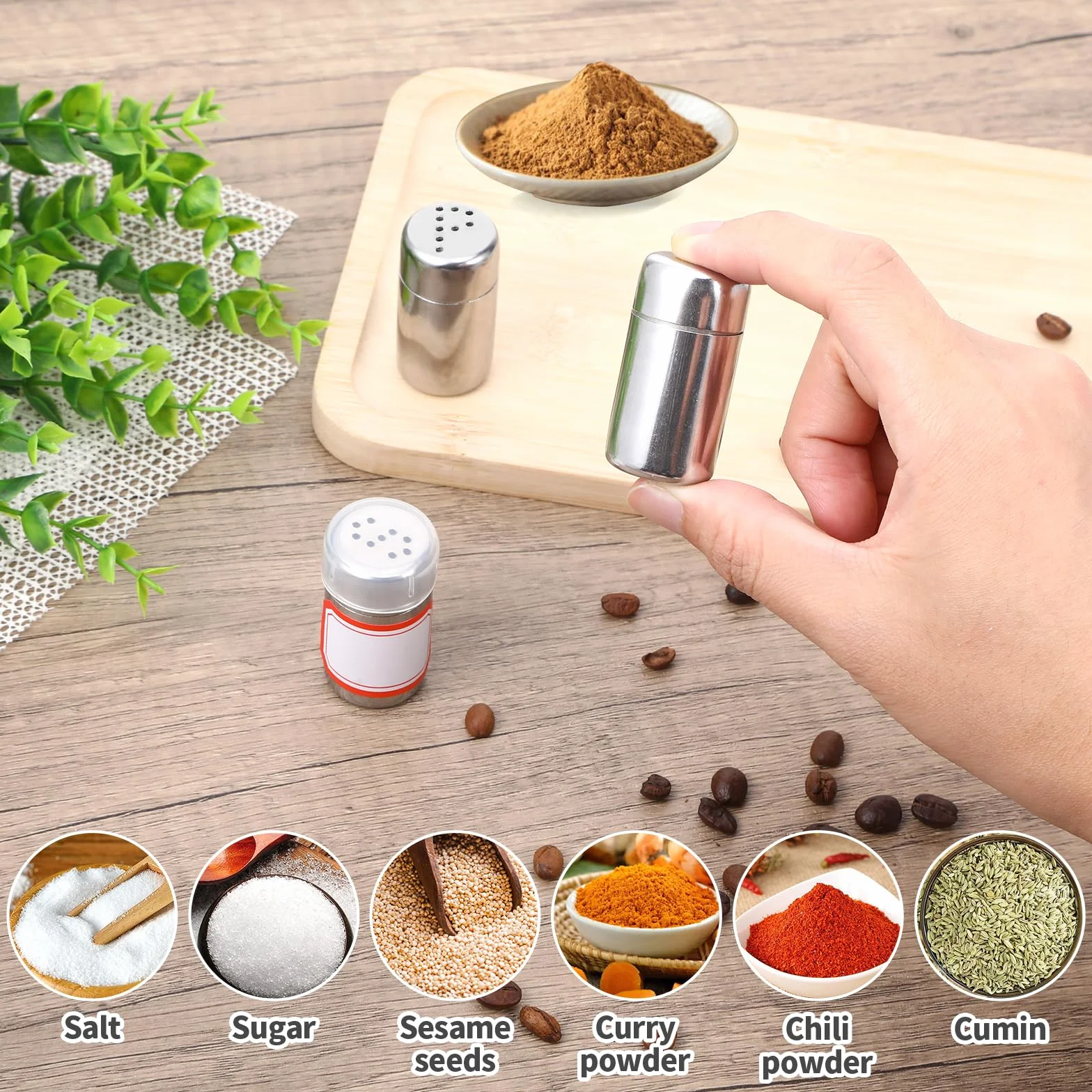 Mini salières en acier inoxydable 15 ml avec couvercle, lot de 8 pour camping, cuisine et barbecue
