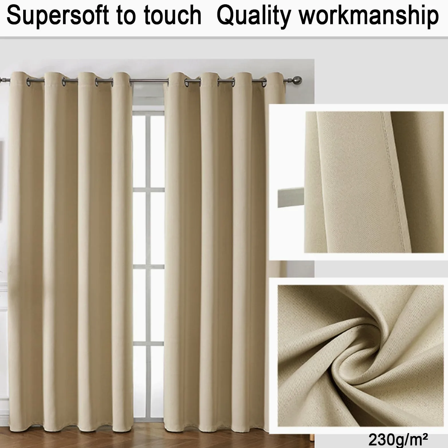 LONGCAO Rideau Occultant 250 x 210 cm Tenture Opaque à Oeillets Isolation Lumiere UV Decoration Lot de 1 Rideau Occultant pour Chambre Salon, Kaki