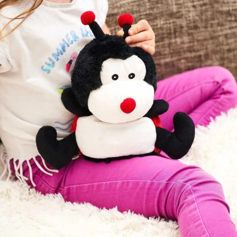 Bouillotte Peluche Coccinelle Micro-Ondable Grains de Blé et Fleurs de Lavande Fabriquée en France