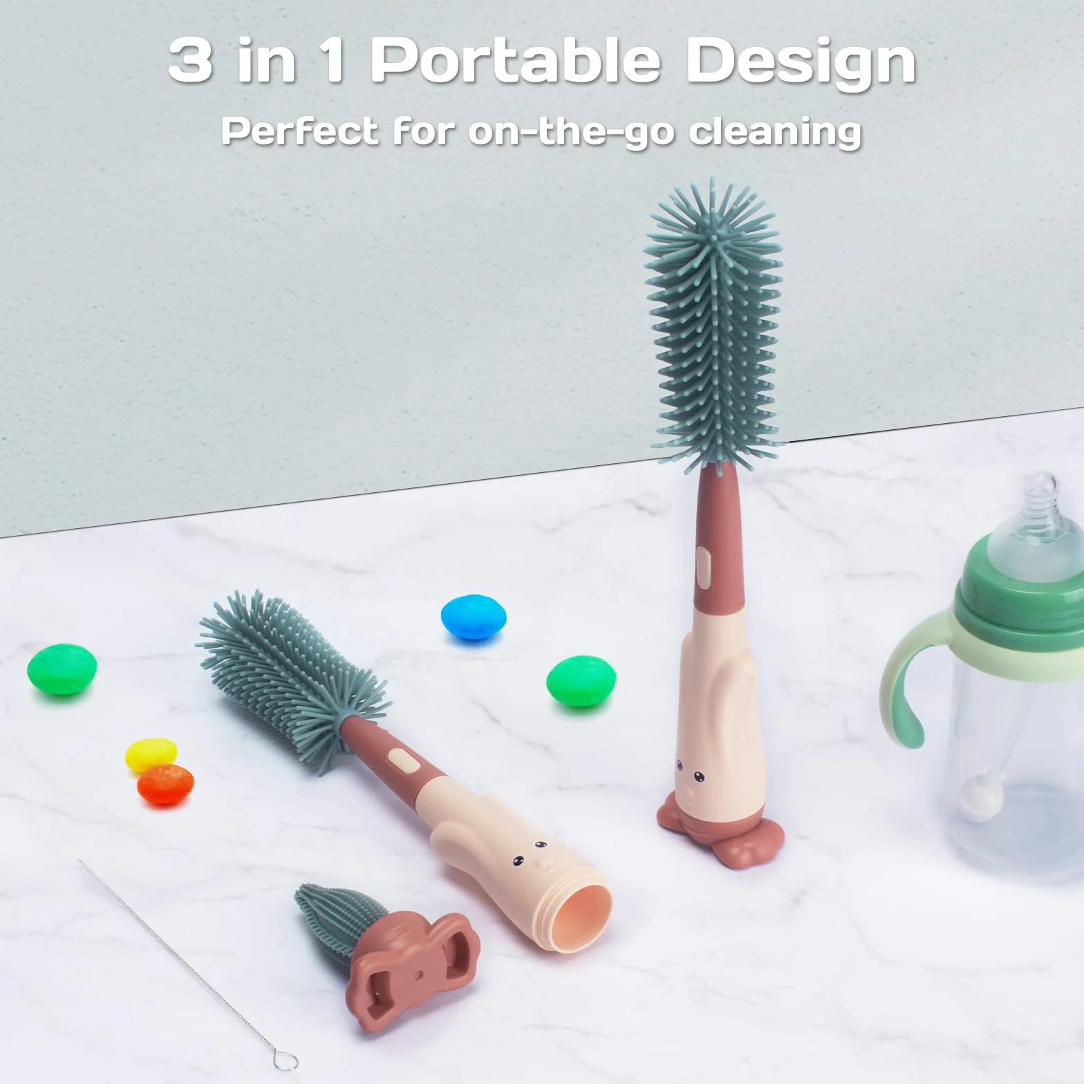 Brosses à Bouteilles en Silicone Alyvisun 3 en 1 Brosse Biberon Bébé à Paille Rouge