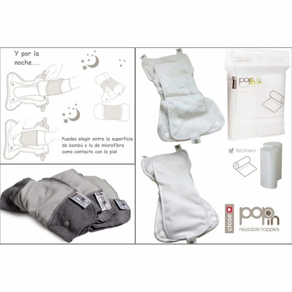 Close Pop-In Lot 3 boosters absorbants de nuit pour couche lavable Taille 30 mois Gris
