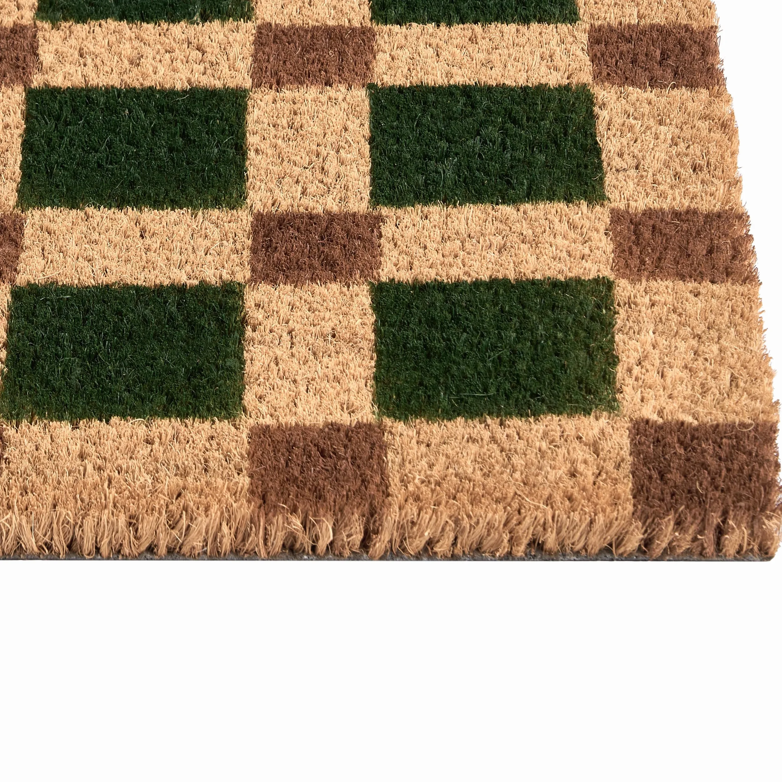 Beliani Paillasson en Fibre de Coco 60 x 90 cm Antidérapant Dessous en PVC Motif à Carreaux Vert et Beige Villasis