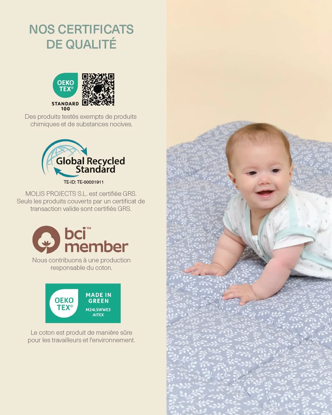 molis&co. Tapis de Jeu pour bébé 120 x 120 cm Pliable Oeko-TEX 100 Bleu