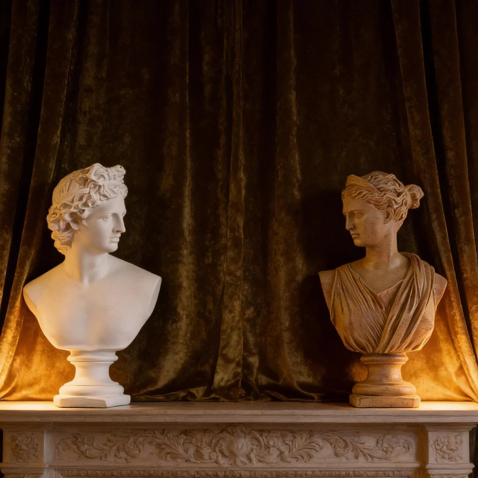 Buste Apollo déesse en résine – Sculpture blanche classique cuivre pour salon bibliothèque étagère