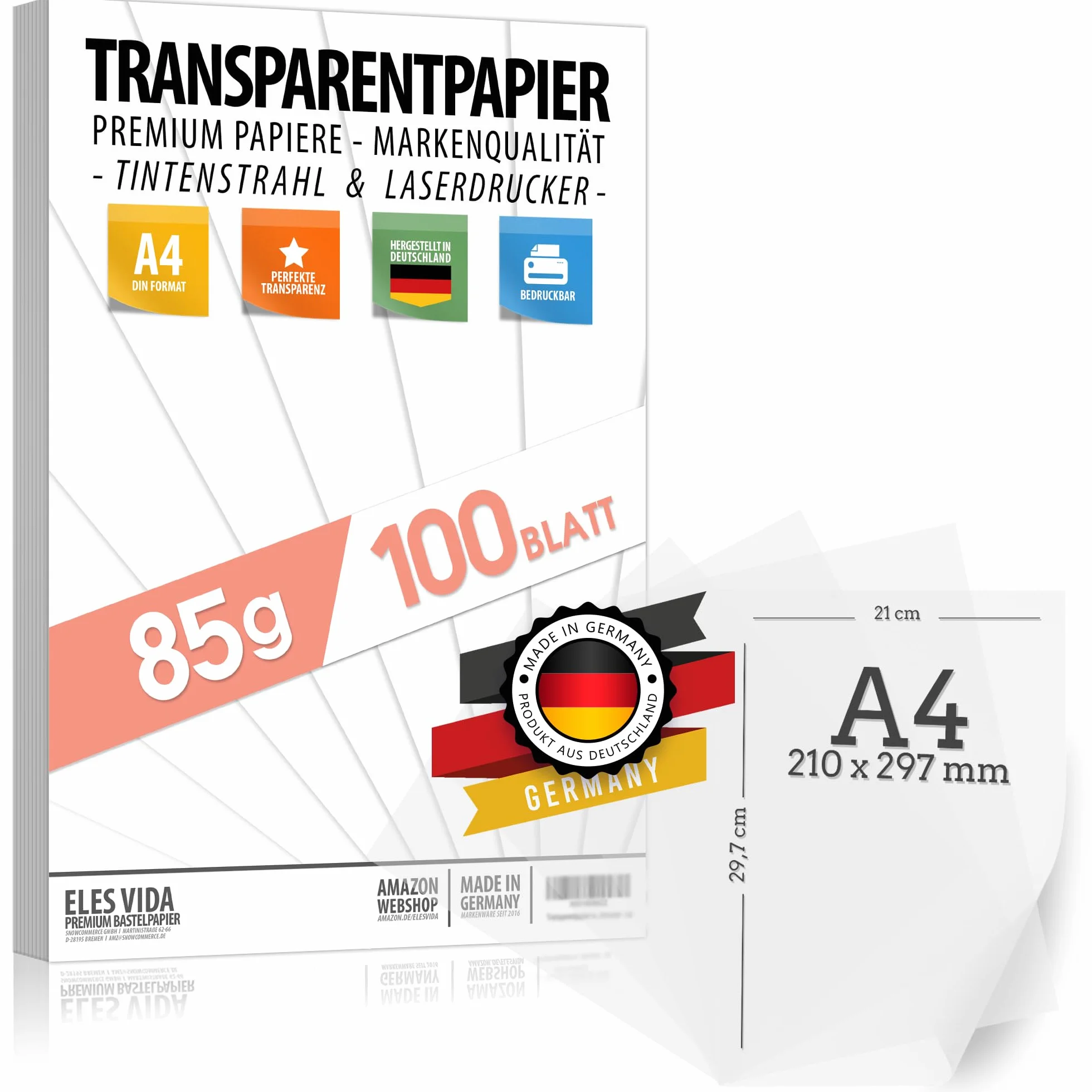 Papier dessin transparent A4 85 g/m² imprimable glassine parchemin craft pour imprimante jet d'encre et laser