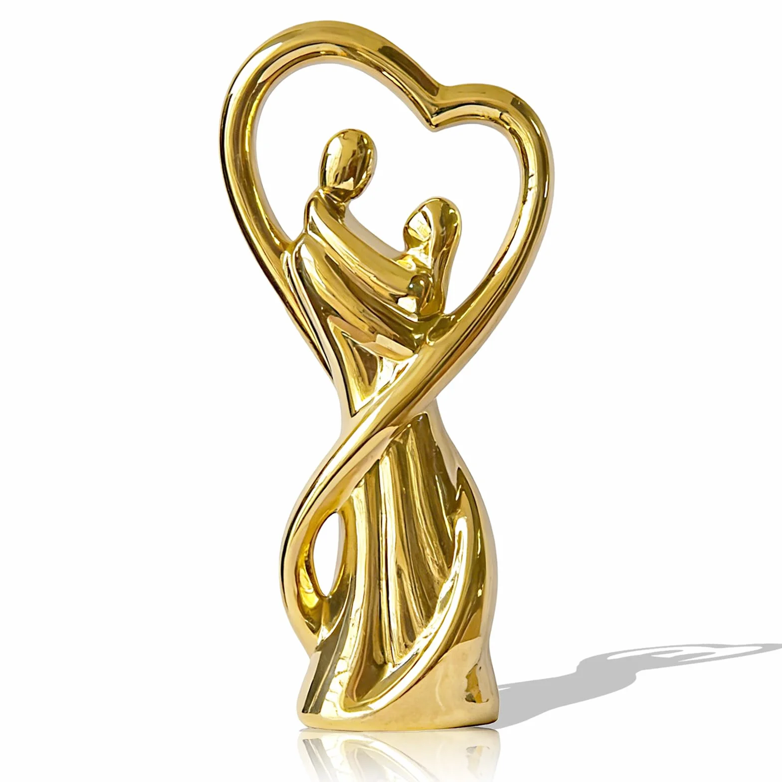 Statue en Porcelaine d'Art Couple Affectueux 32cm Peinte à la Main, Symbole d'Amour, Décoration Or (Gold)