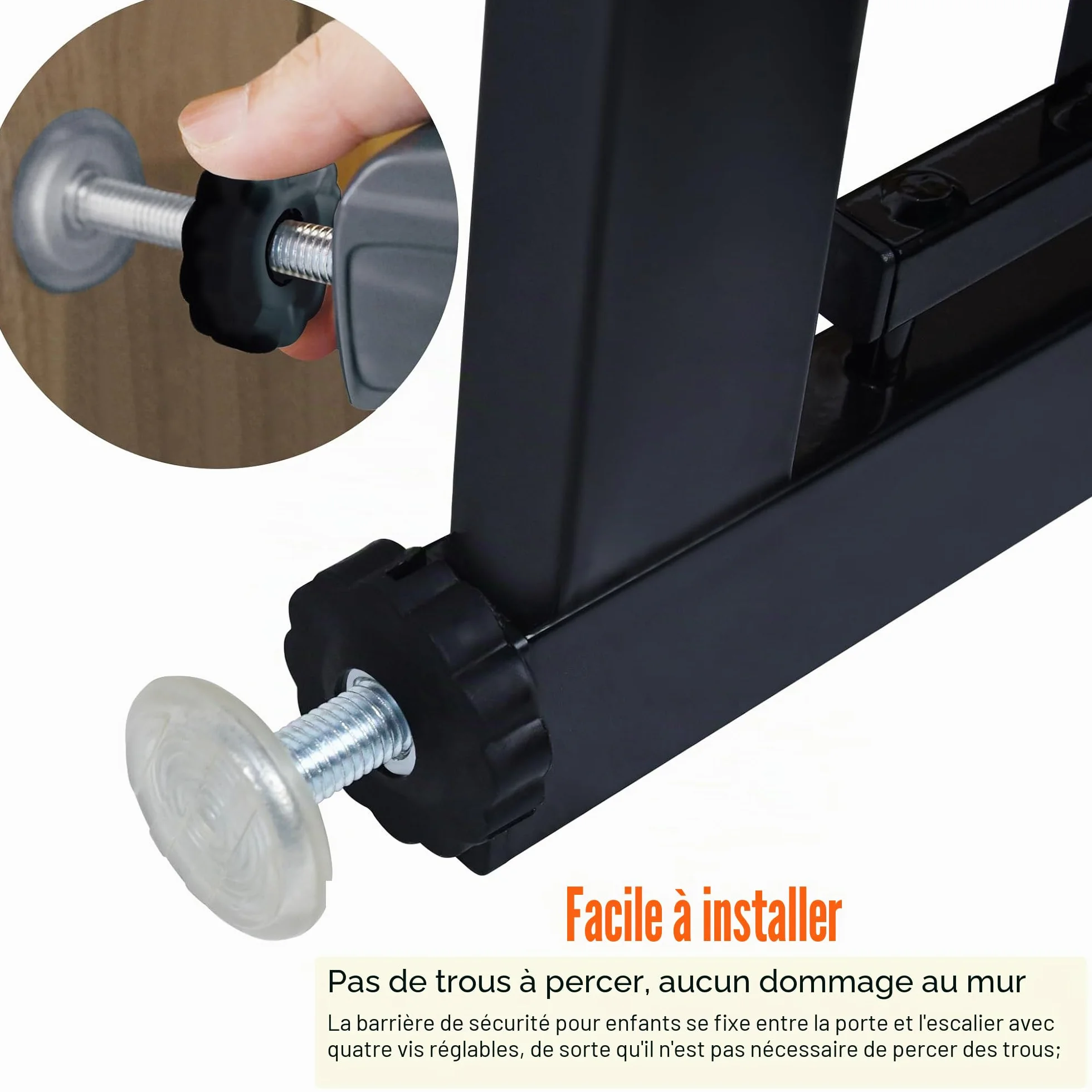 Aufun Barrière de sécurité Enfants sans perçage 85-95 cm avec Fixation à Pression Fermeture Automatique métallique pour Chiens avec chatière Noir