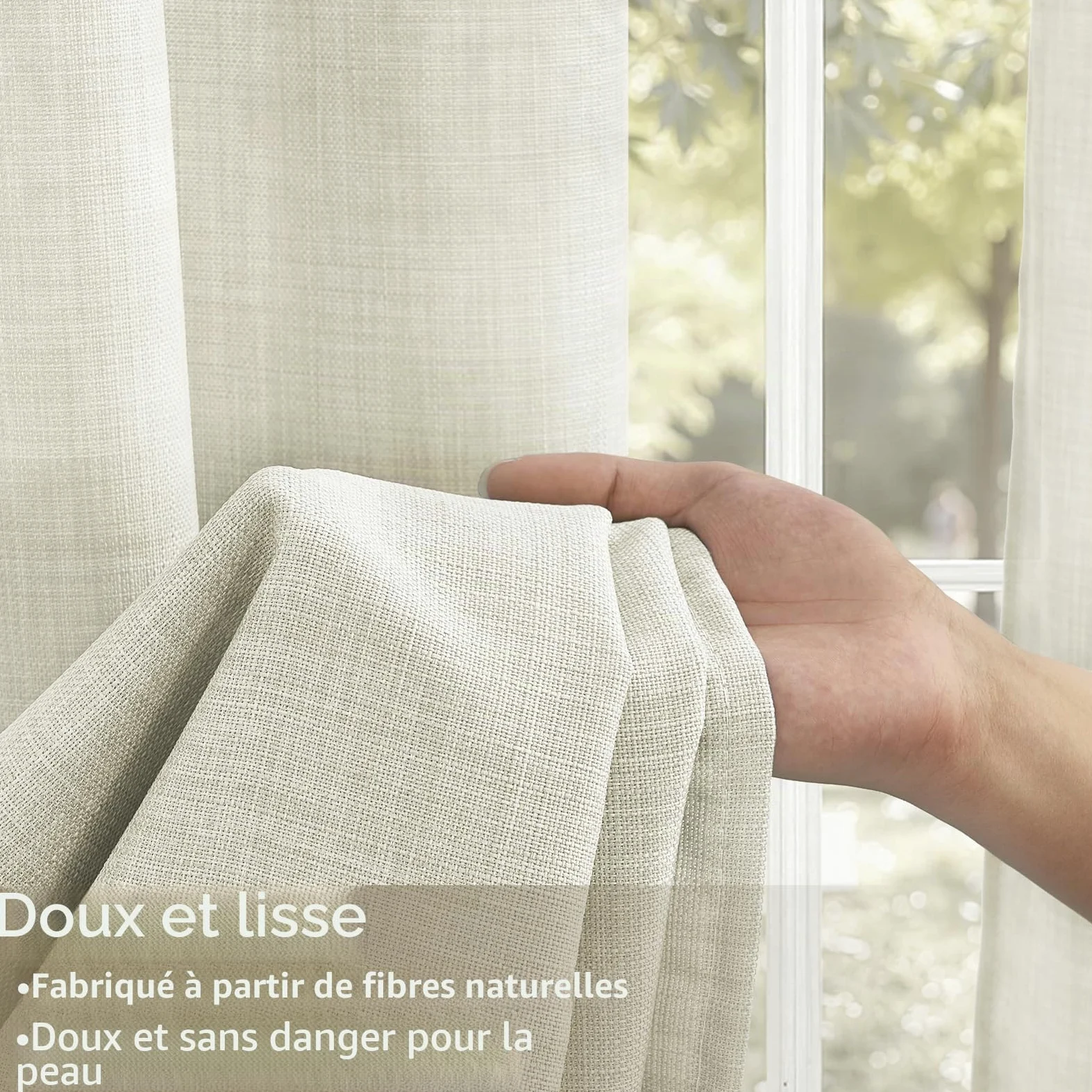 CUTEWIND Rideaux Salon Moderne Rideau Voilage Lin Naturel Semi-Transparent Beige à Oeillets 300x240 cm, Rideaux Voilages Intérieurs pour Chambre Baie Vitrée Bureau Porte Fenetre, 1 Pièce