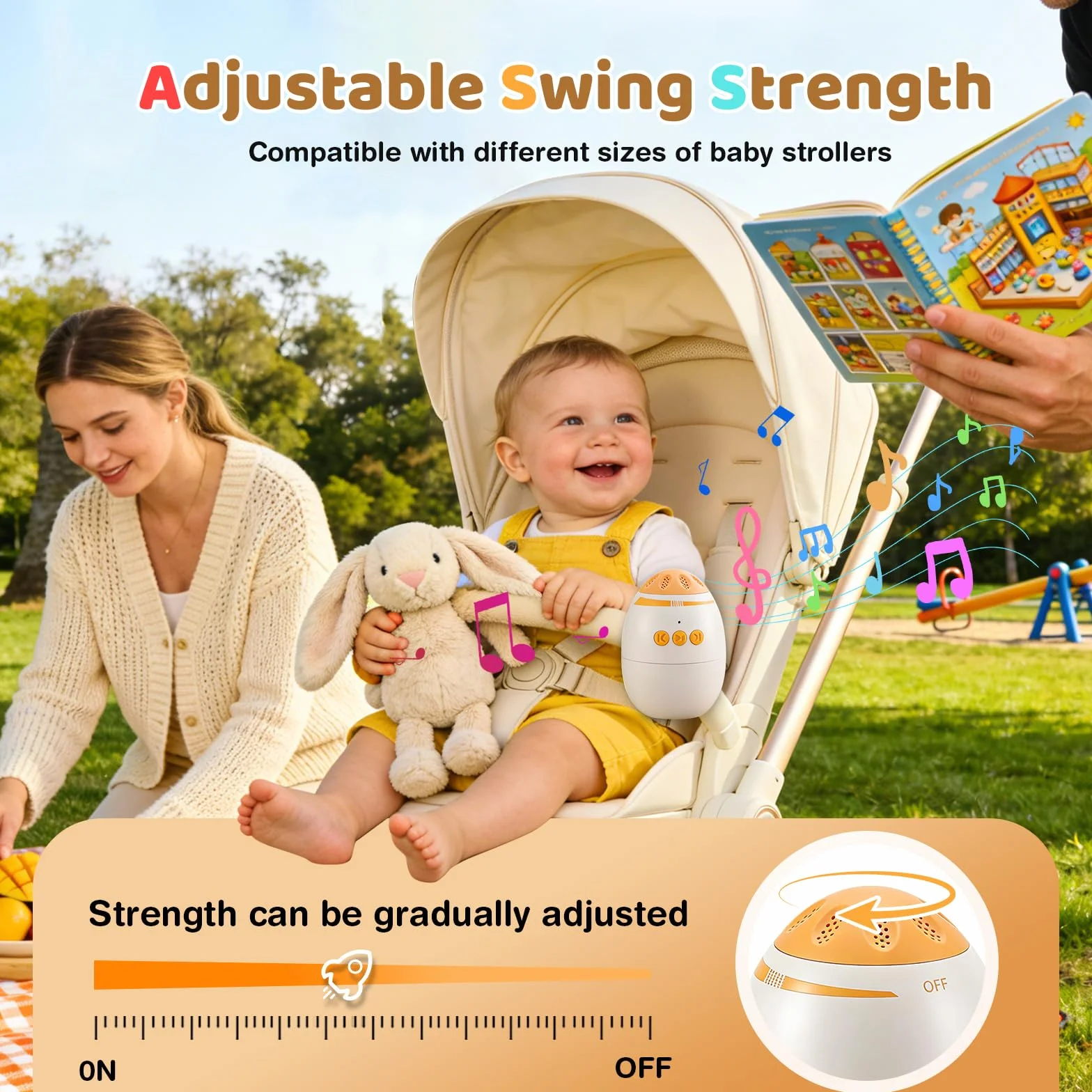 Berceur bébé rechargeable avec minuterie 45 min, portable aide au sommeil, vitesse réglable