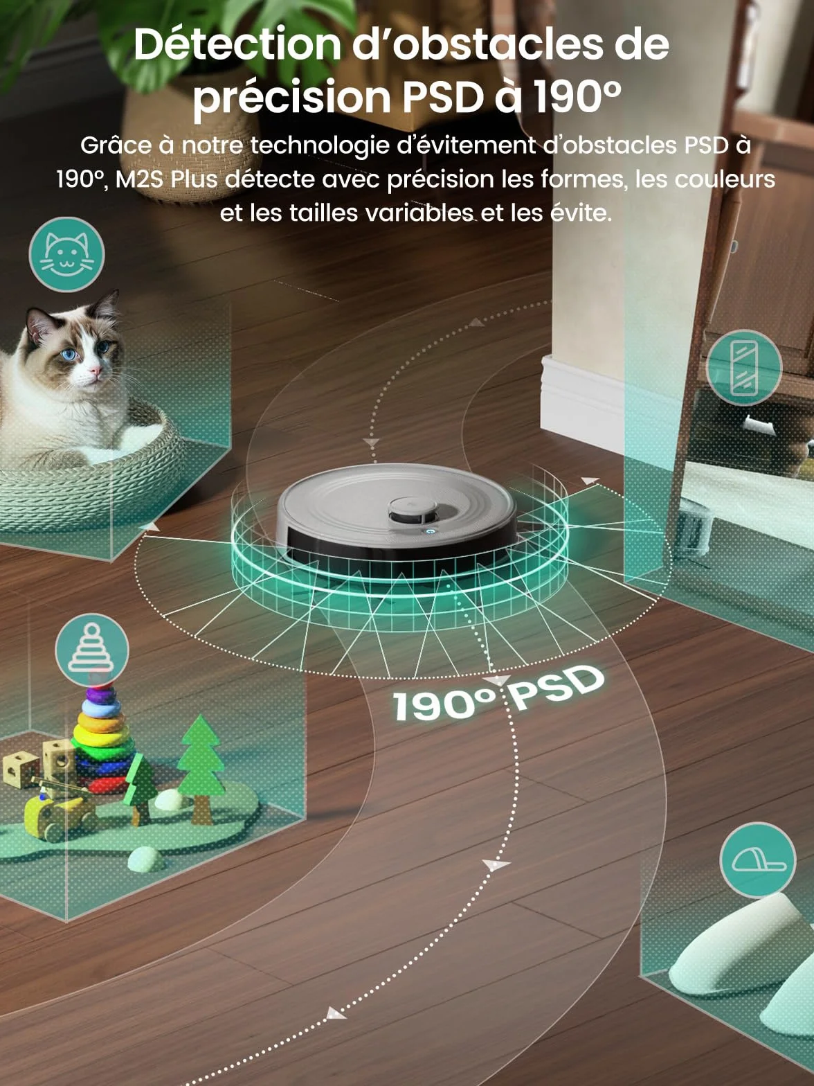 Lefant M2S Plus Aspirateur Robot Laveur avec Station, 10000Pa, Vidange Automatique, 240min, Poils d'animaux Tapis Sols Durs, Alexa/App