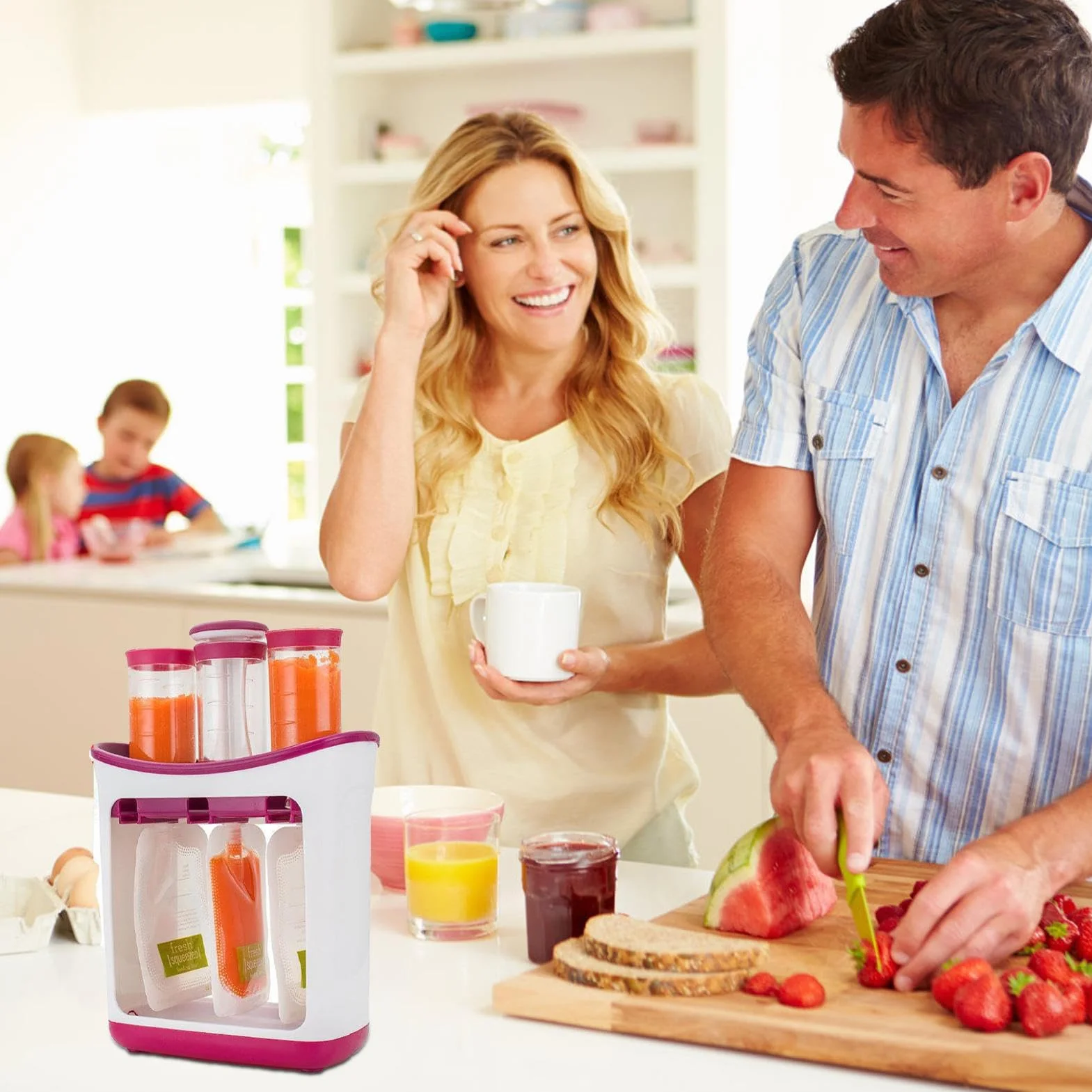 Machine à Compote Bébé avec Sacs Réutilisables, Gourde Compote Réutilisable pour Purées Maison