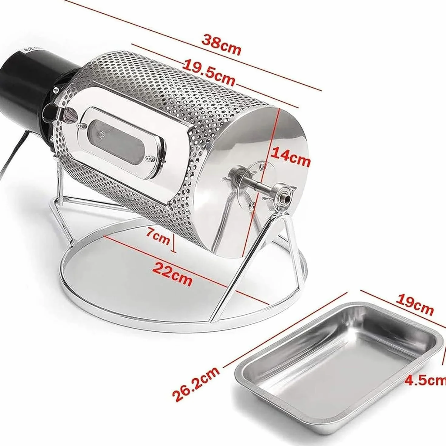 Torréfacteur de Grains de Café en Acier Inoxydable, Domestique, Capacité 100-250g, Fenêtre Visible, Plateau Inox, Chauffage Uniforme