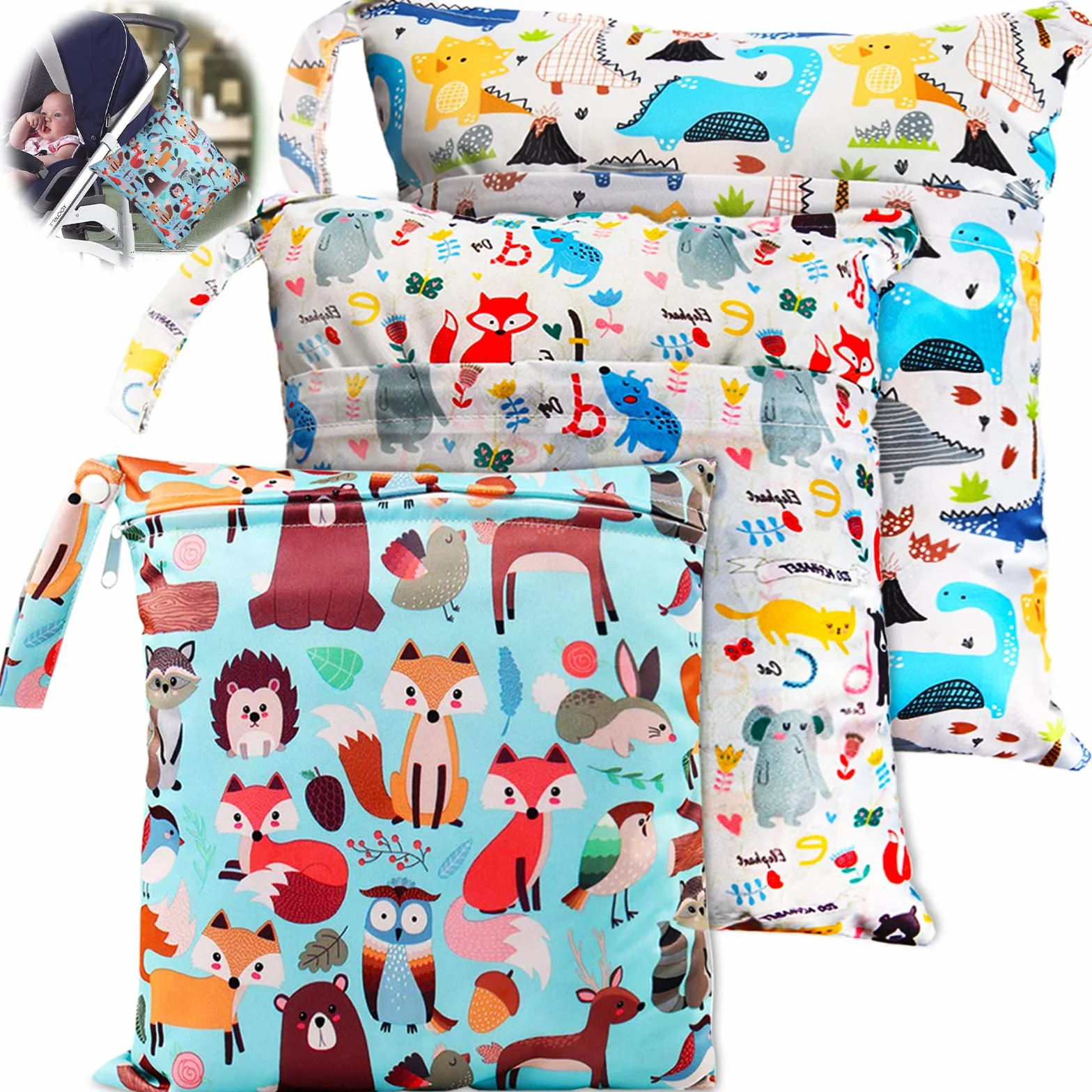 Sac à Couches Lavables Étanche Organisateur Voyage Humide Sec Réutilisable Imperméable Poignée Bébé