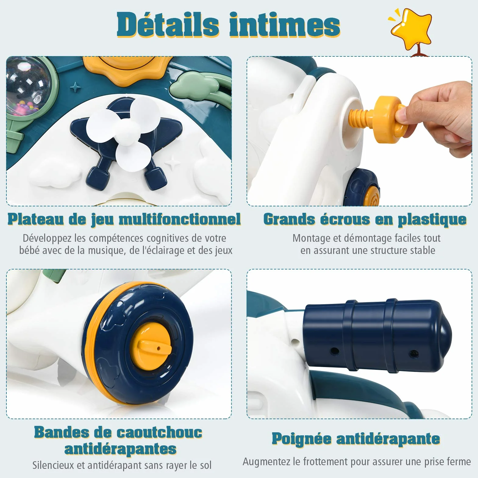 COSTWAY 3 en 1 Trotteur Bébé Évolutif avec Lumière et Musique, Voiture à Enfourcher Polyvalente, 6-36 Mois