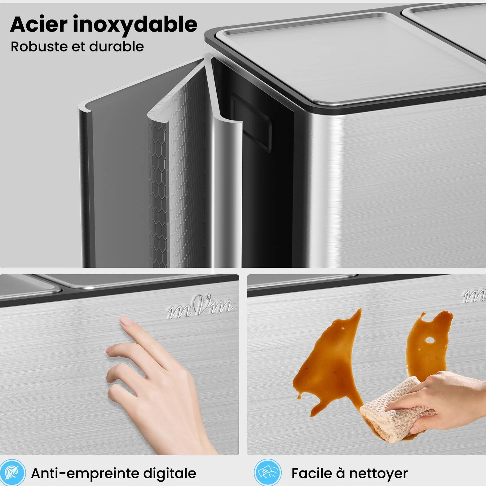 Poubelle de Cuisine Acier Inoxydable 2 x 30 Litres Recyclage à Pédales