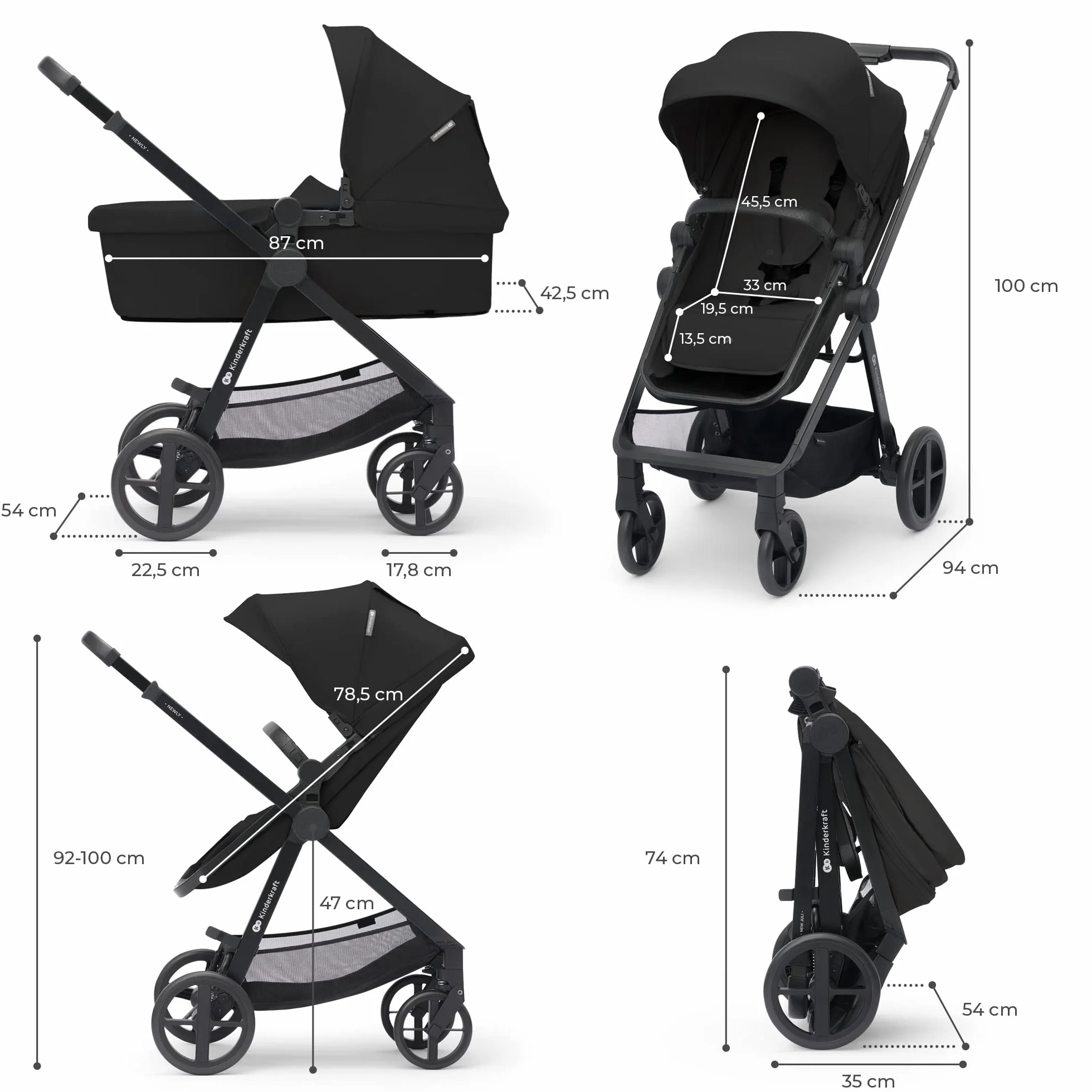 Kinderkraft NEWLY 3 en 1 Poussette Trio Système de Voyage avec Siège Auto MINK PRO I-Size 360°, Noir