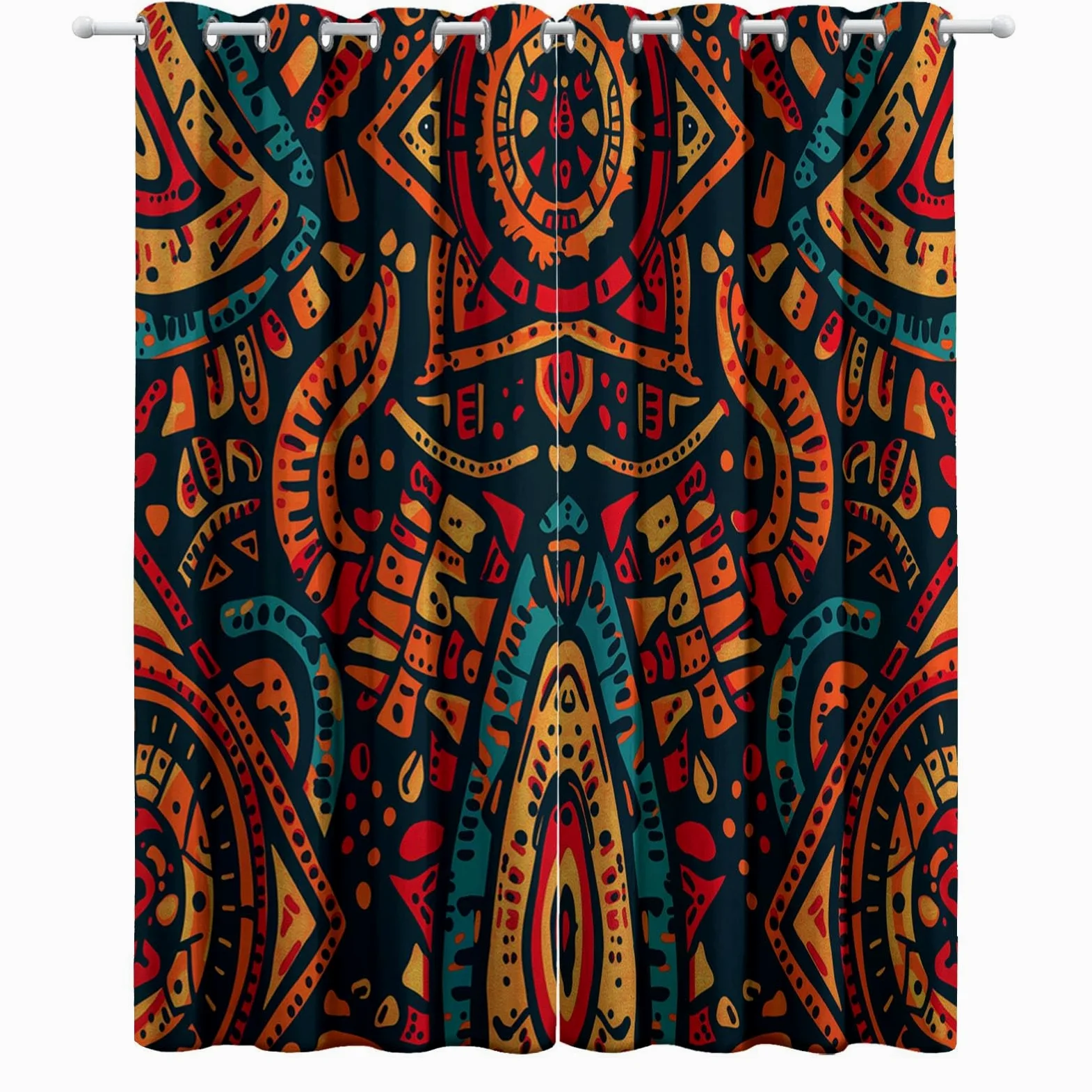 Lot De 2 Rideau Occultant Style Ethnique Graffiti Art Africain, Rideaux Opaques Isolants Thermiques À Oeillets, Draperies Intérieurs Salon pour Chambre Enfant, L140 x H160 cm
