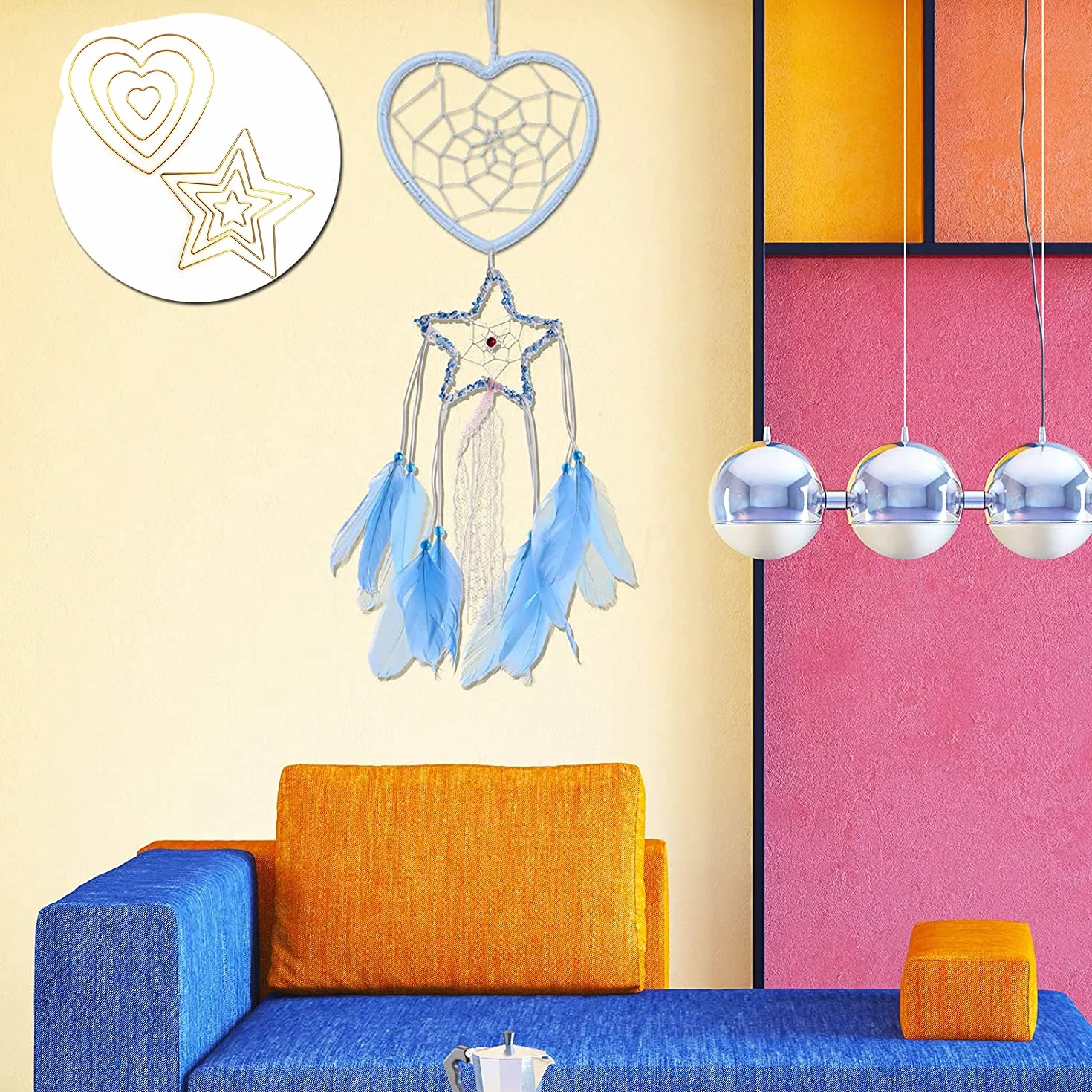 Attrape Rêve Bricolage Kit avec Cercle Métal, Corde Macramé, Fil Tressé et Plumes pour DIY Artisanat