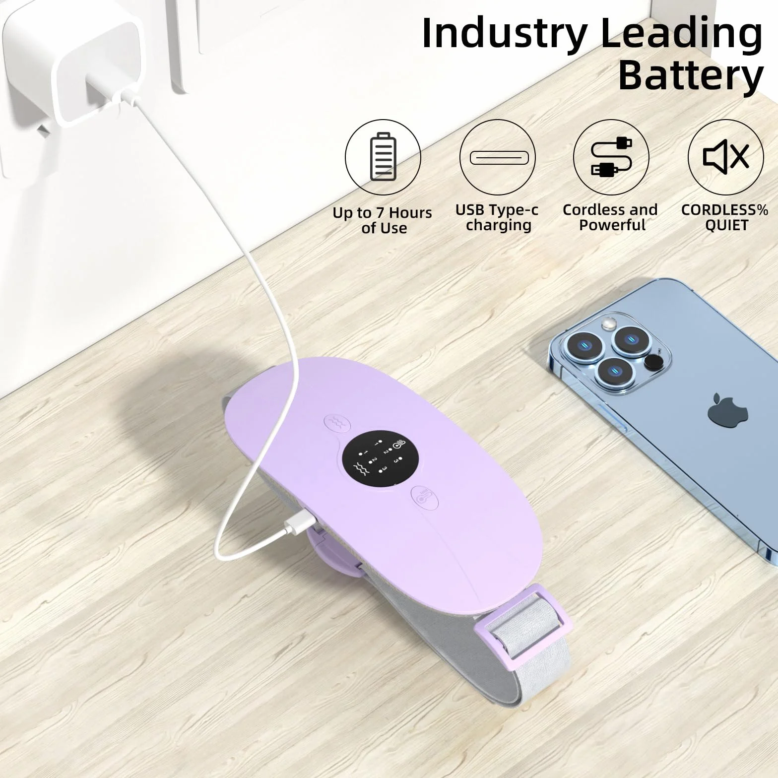 Ceinture chauffante menstruelle avec 3 niveaux de chaleur et 3 modes de massage (Violet)