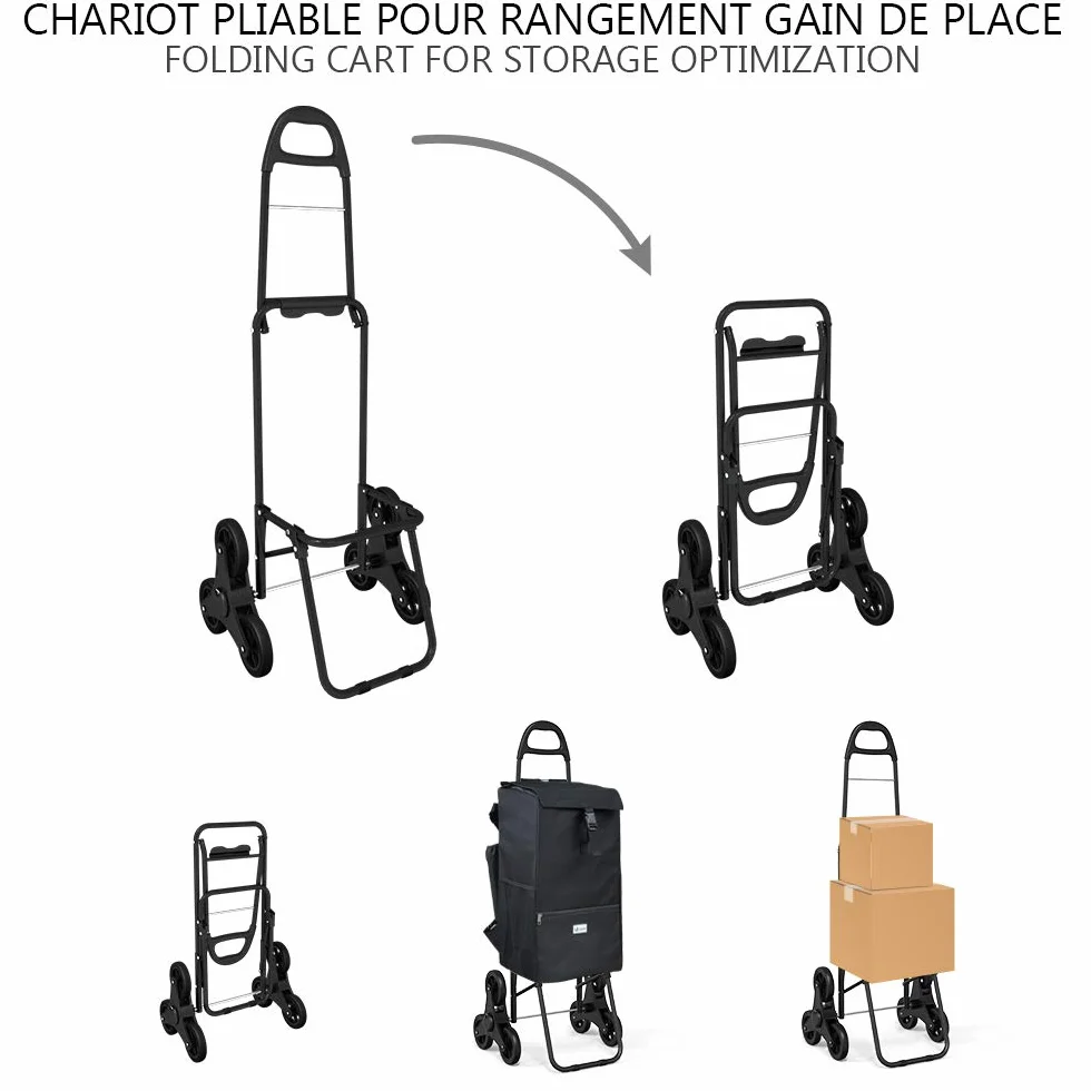 VOUNOT Chariot de Courses Solide Pliable 3 en 1 avec Compartiment Isotherme 6 Roues 35 L Charge Max 30 kg Noir 104 x 45 x 40 cm