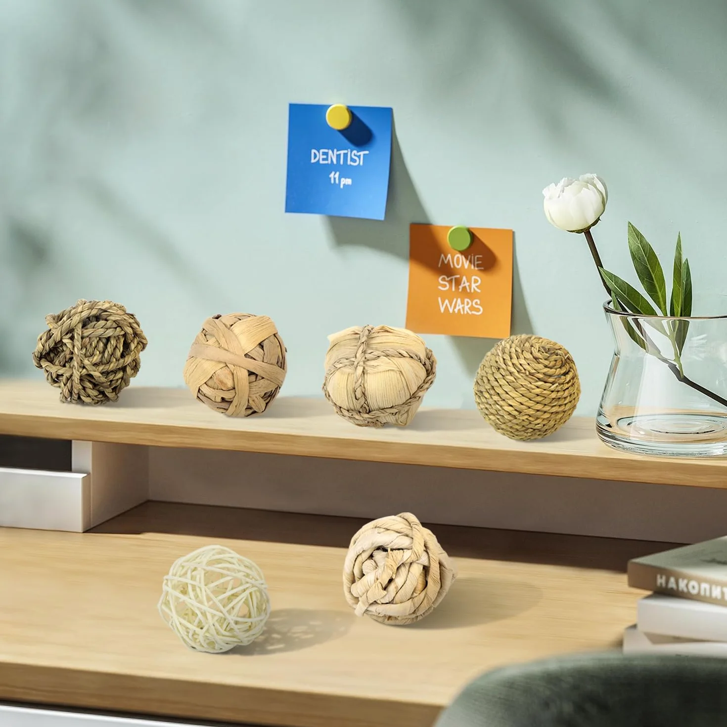 Lot de 6 Boules Décoratives en Rotin pour Centre de Table, Sphères Orbes Remplissage de Vases