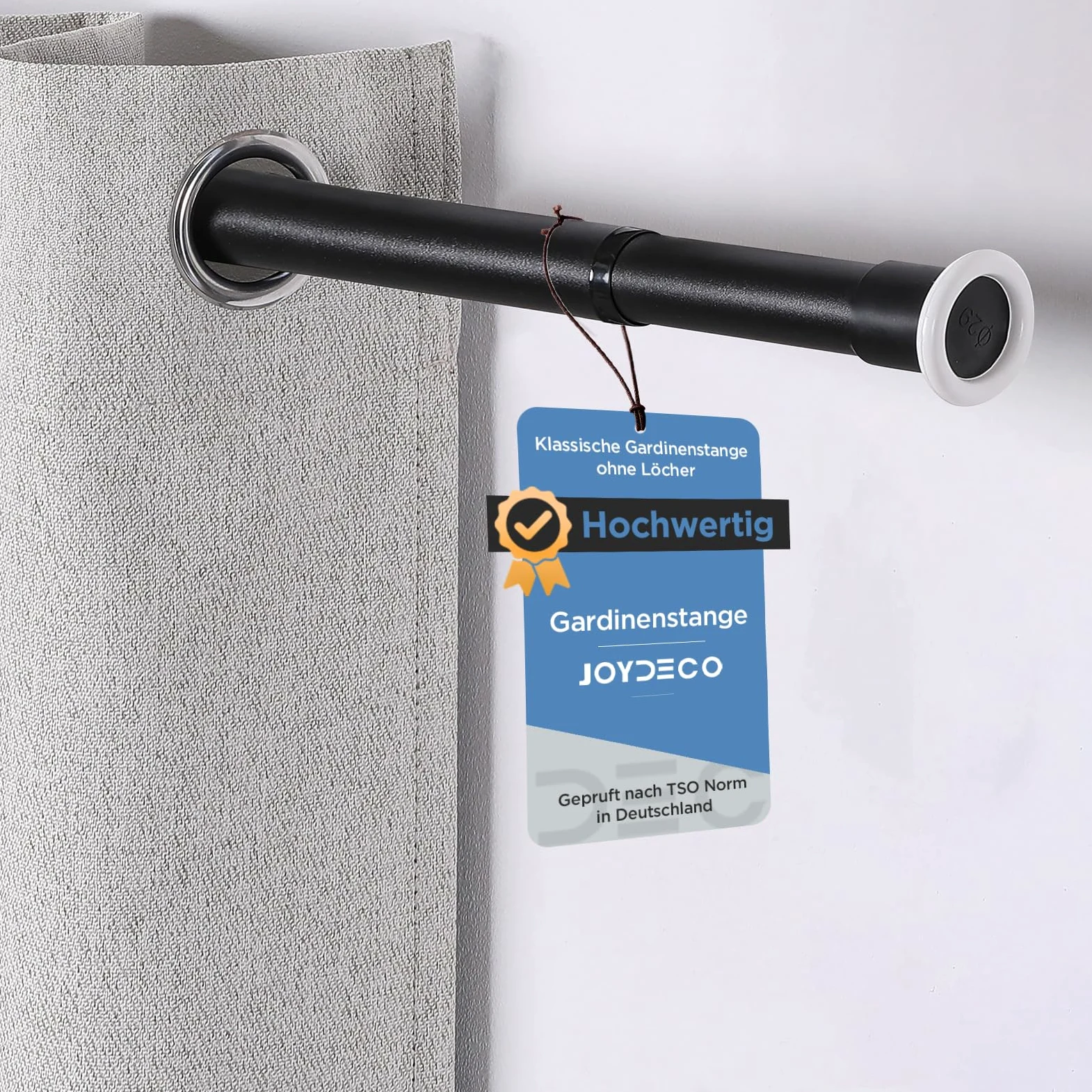 Joydeco Tringle de Rideau Douche Extensible sans Perçage 360cm-410cm, Barre Montage sans Vis en Acier Inoxydable, Diamètre 32mm, Tringle Multifonctionnel pour Salon Chambre Balcon - Noir