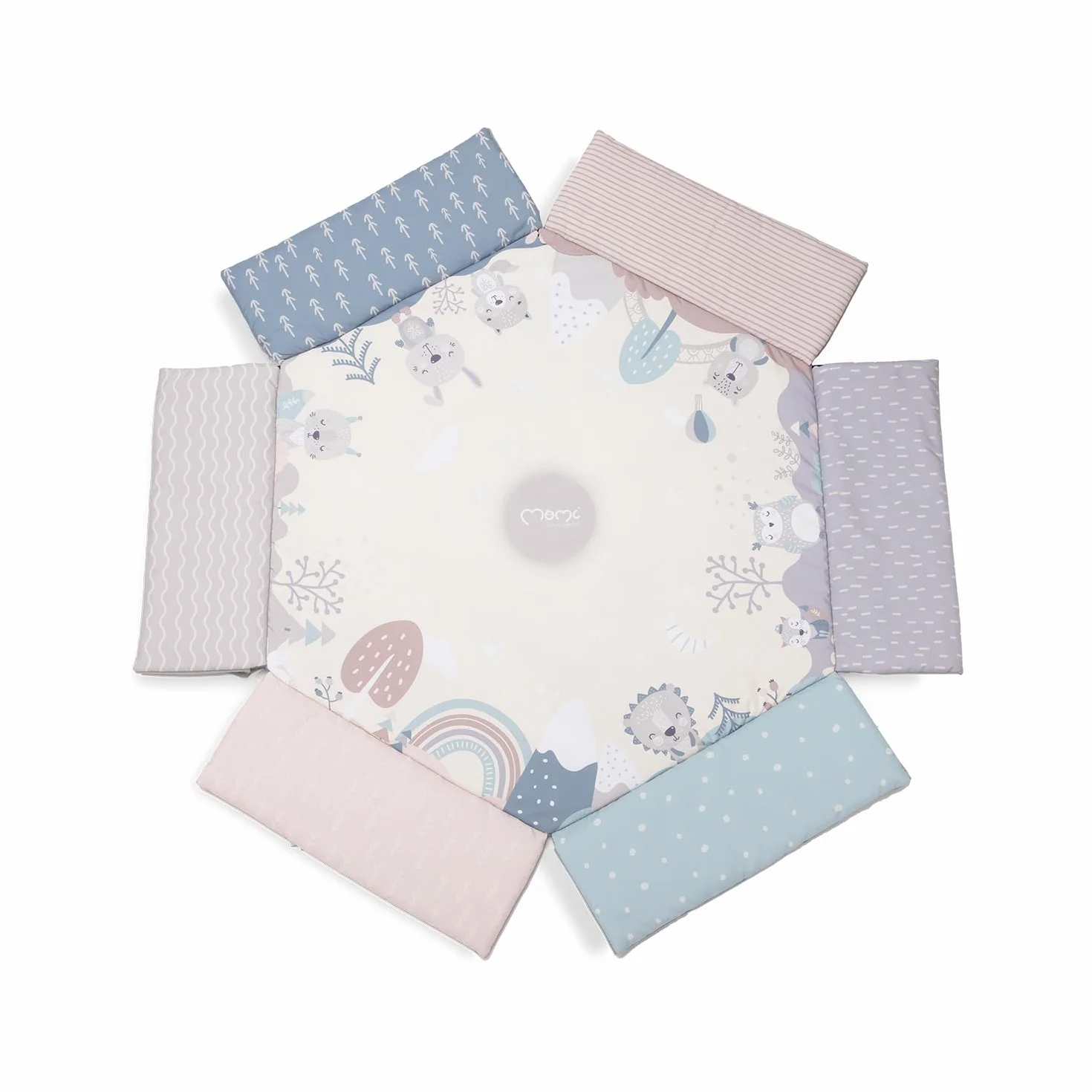 Arche de jeu MoMi PASTEL 3 en 1 avec tapis rampant, bain de balles, 5 jouets, 20 balles
