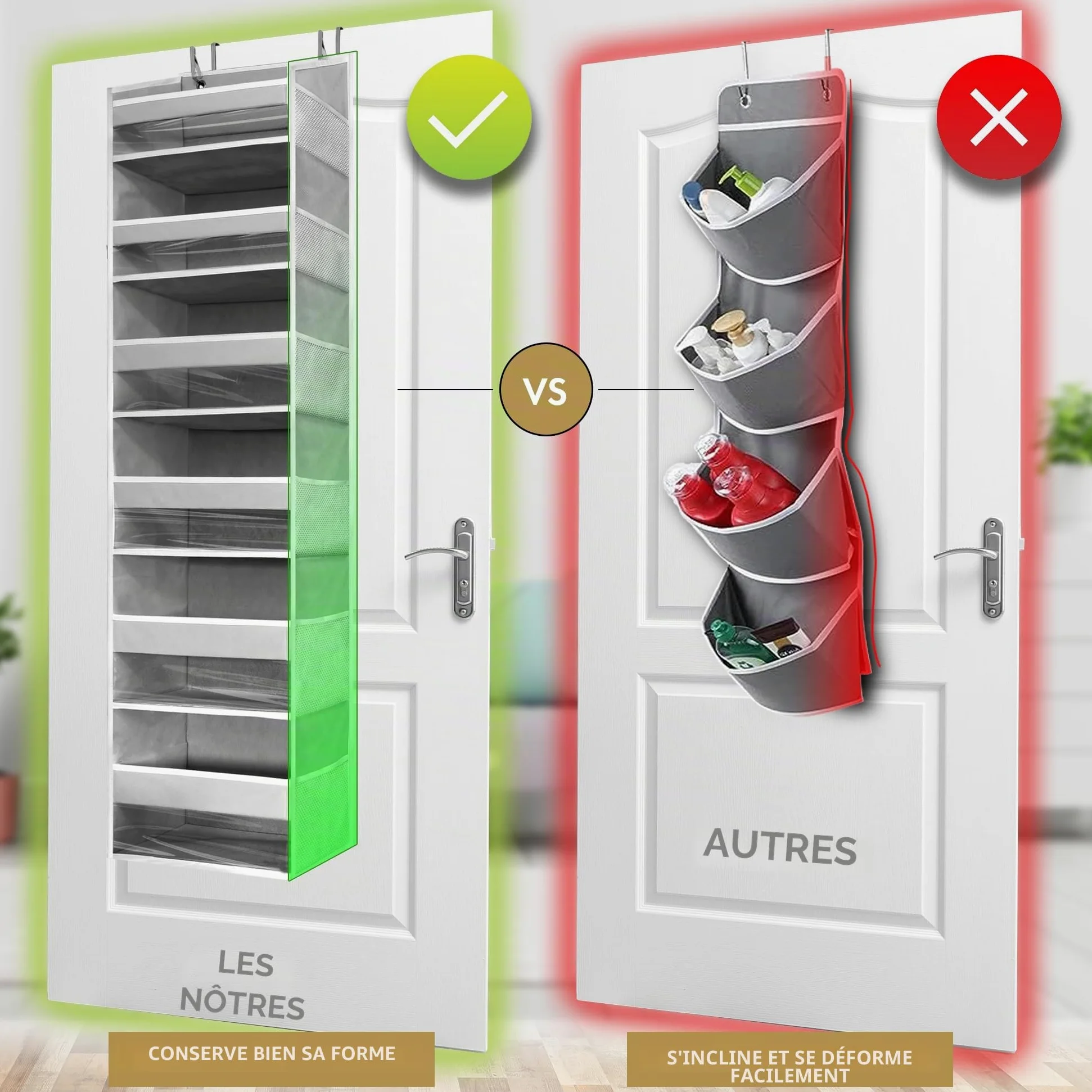 HOMELUX THEORY 1 organiseur de porte robuste à suspendre au-dessus de la porte, 140 x 35,6 x 17 cm, 6 grandes poches avant et 12 poches latérales, organiseur de porte de placard pour chambre à