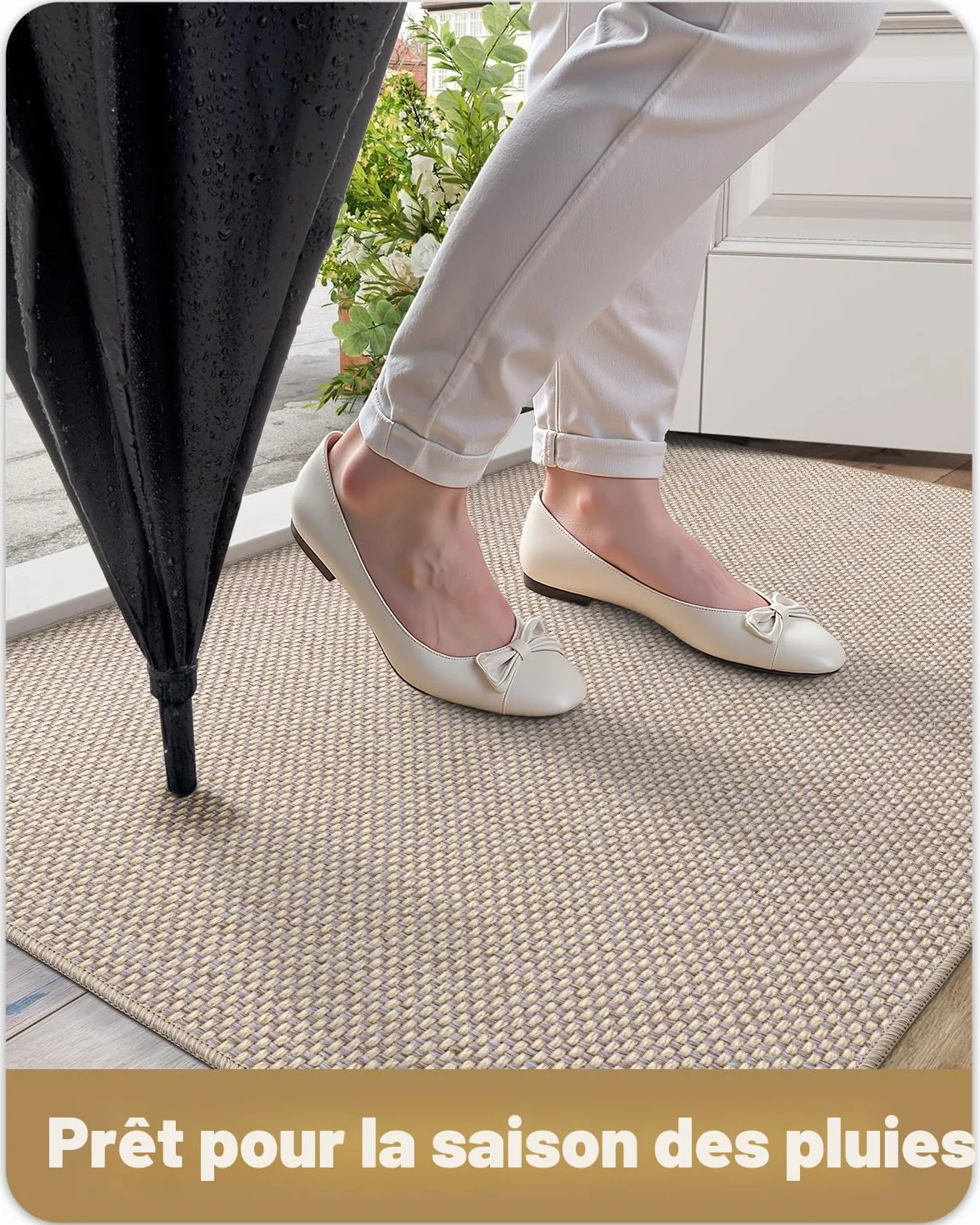 COLOR&GEOMETRY Tapis de Porte Antidérapant 44x75cm Absorbant l'eau Lavable Beige