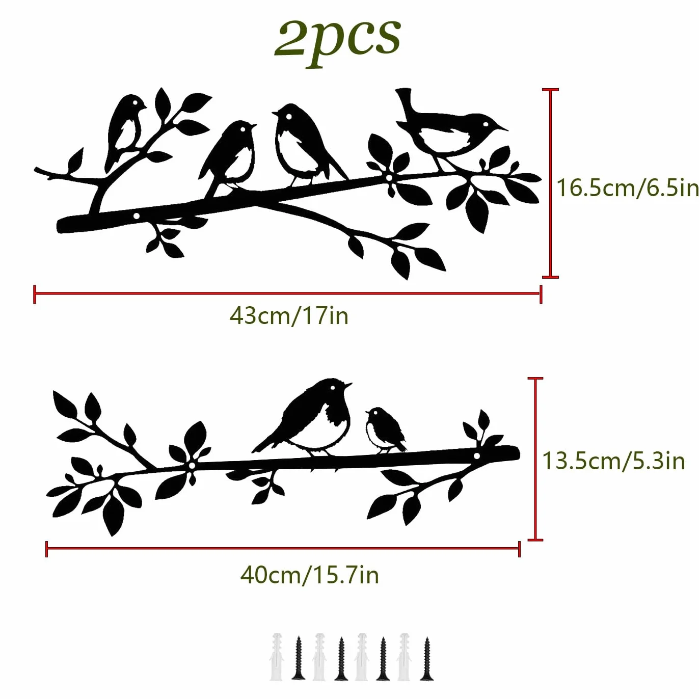Oiseaux Muraux en Métal Décoration Murale Feuilles Silhouette pour Jardin Balcon (2)