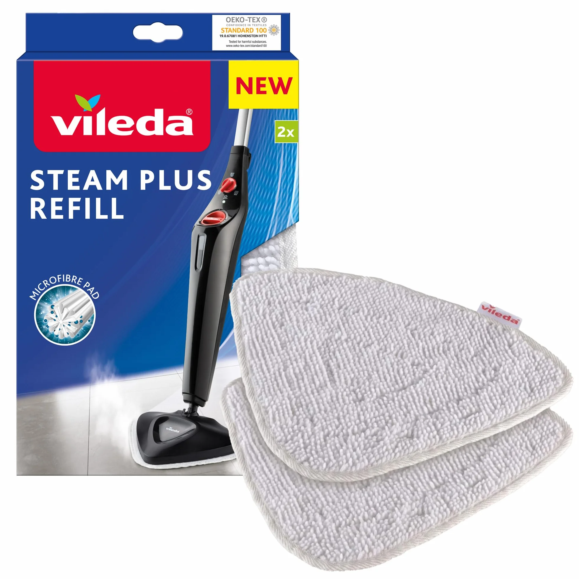 Vileda Recharge pour Balai Pulvérisateur 100°C Balai à Vapeur Blanc 2,5 x 17 x 27,5 cm