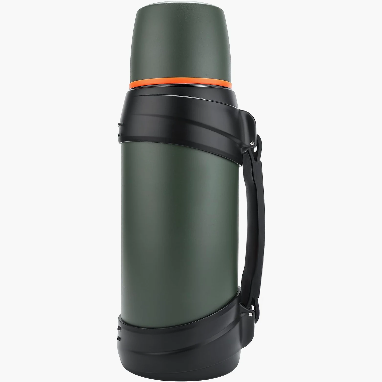Grande bouteille thermos à café de 1,8 l pour voyage – Bouteille isotherme classique avec tasse en plastique – Bouteille de boisson isotherme en acier inoxydable de 2 L pour la randonnée, la