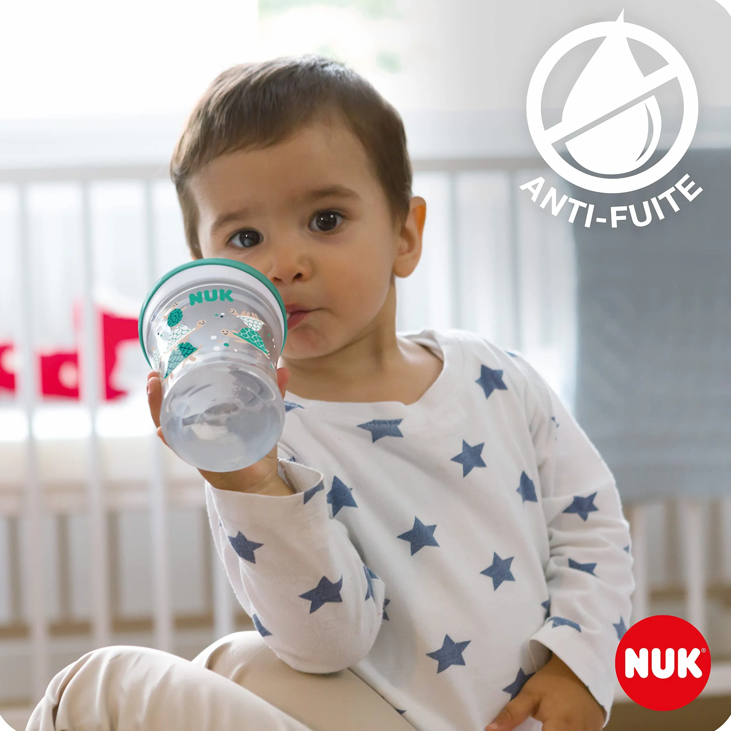NUK Action Cup Tasse Enfant 230 ml Paille Souple Antifuites 12+ Mois Chat Jaune