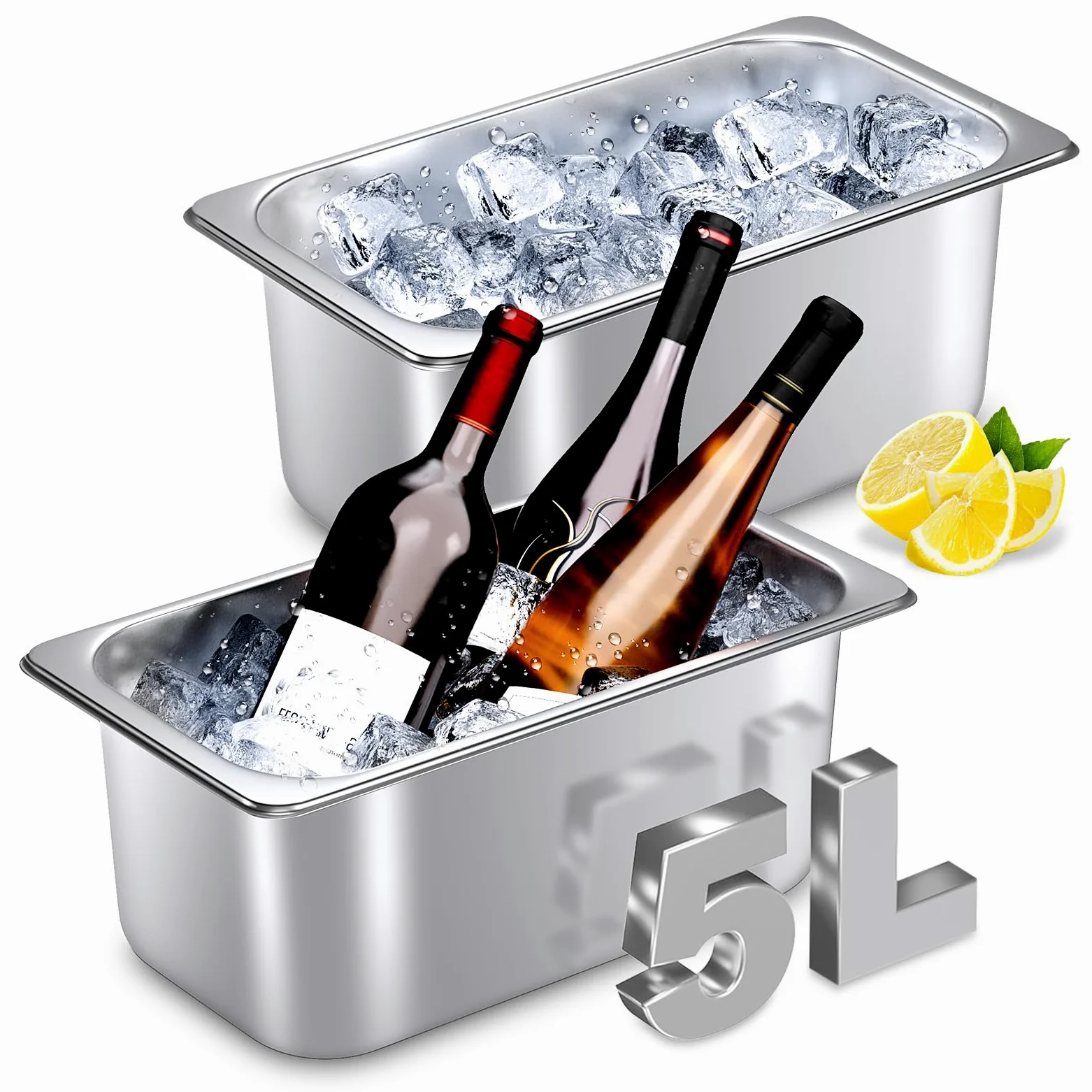 meekoo Lot de 2 seaux à glace en acier inoxydable pour fête, vin, bière, champagne, congélateur, cocktails, rafraîchissement du vin pour Mimosa (petite taille)