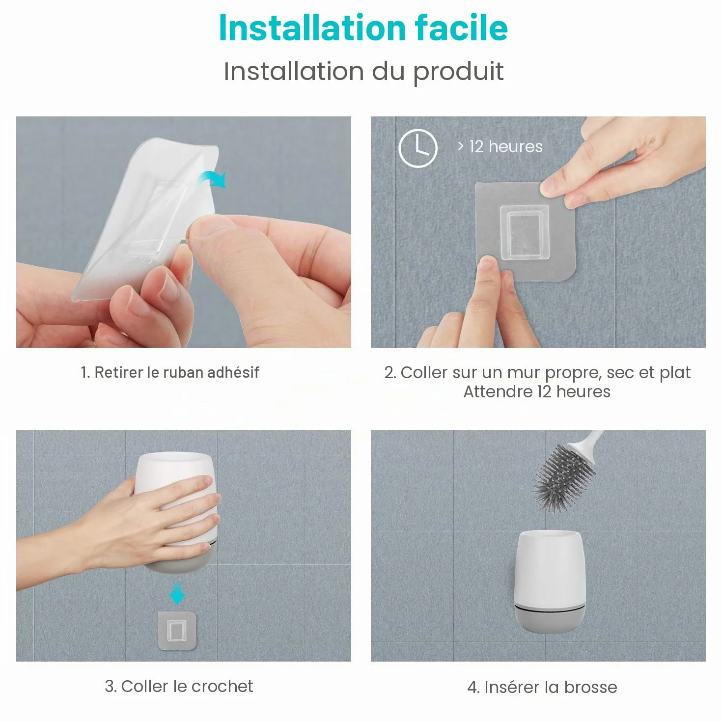 EWEIMA Brosse WC Silicone Antibactérienne Séchage Rapide Manche Long Montage Mural Sol
